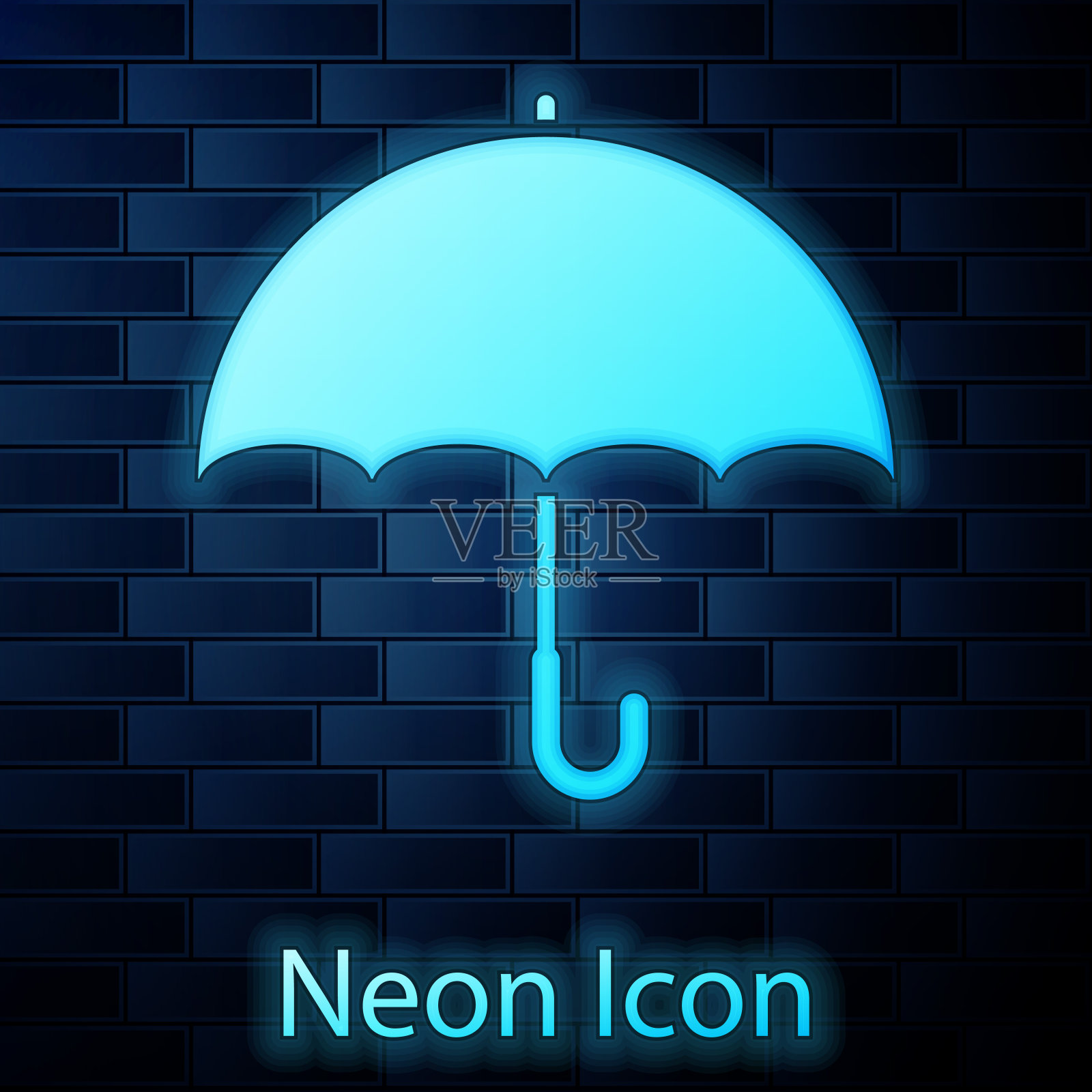 霓虹灯伞图标孤立在砖墙背景上。矢量图插画图片素材