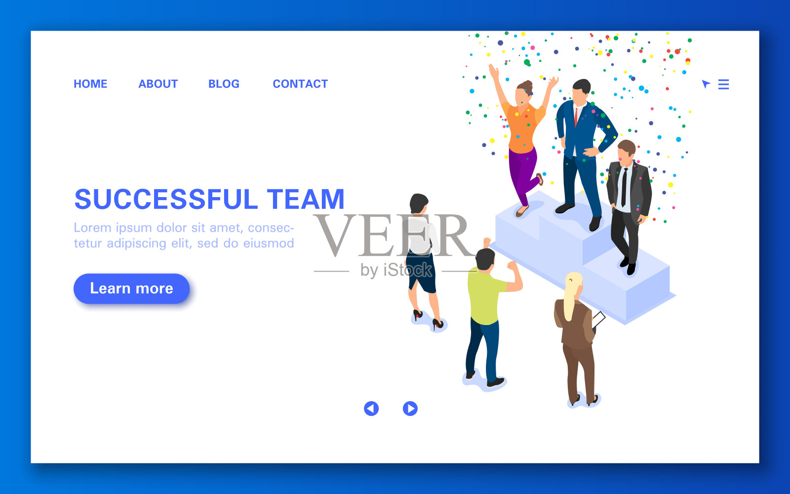 概念赢家团队在基座上。网页横幅与一群人。插画图片素材