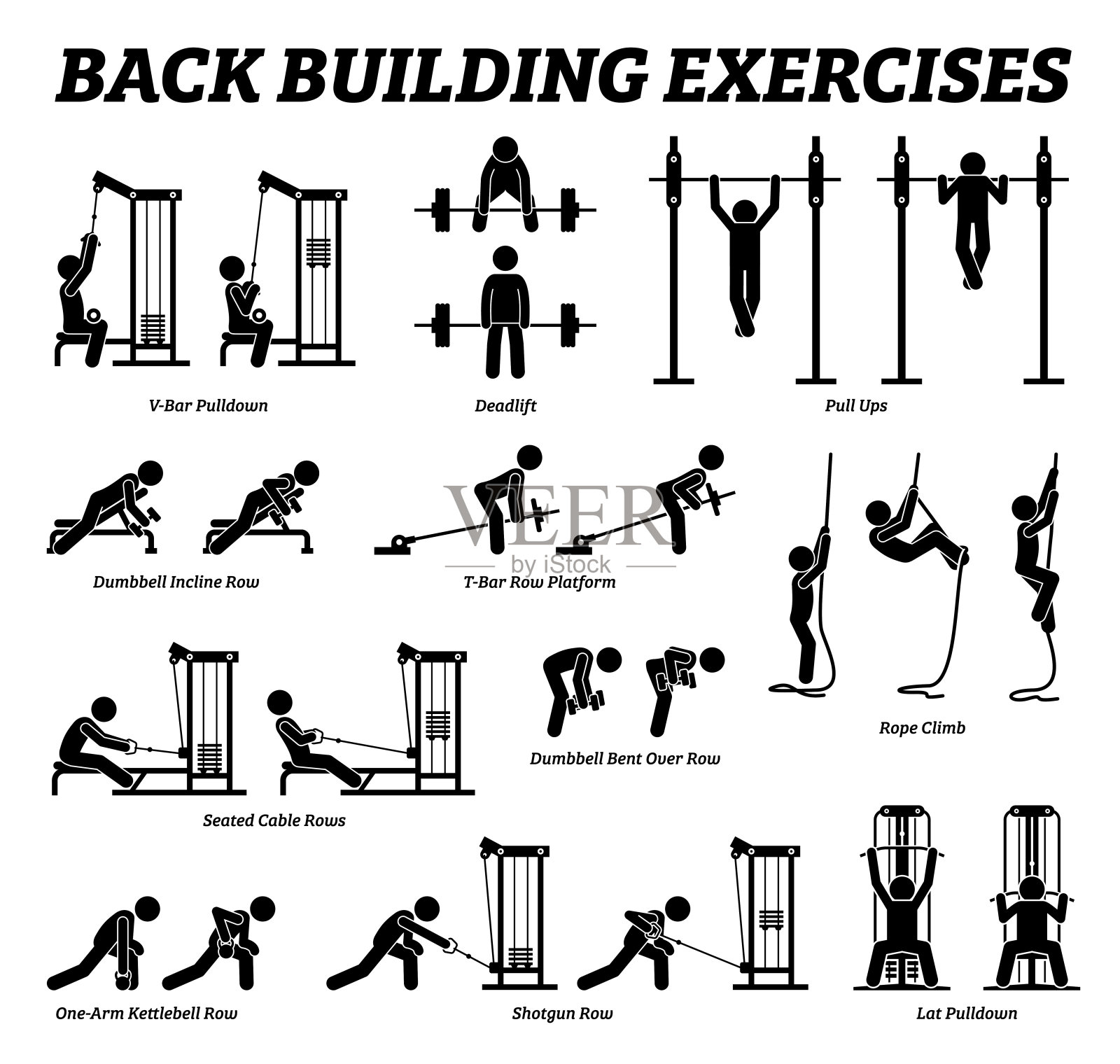 背部建设练习和肌肉建设棒状图象形。插画图片素材