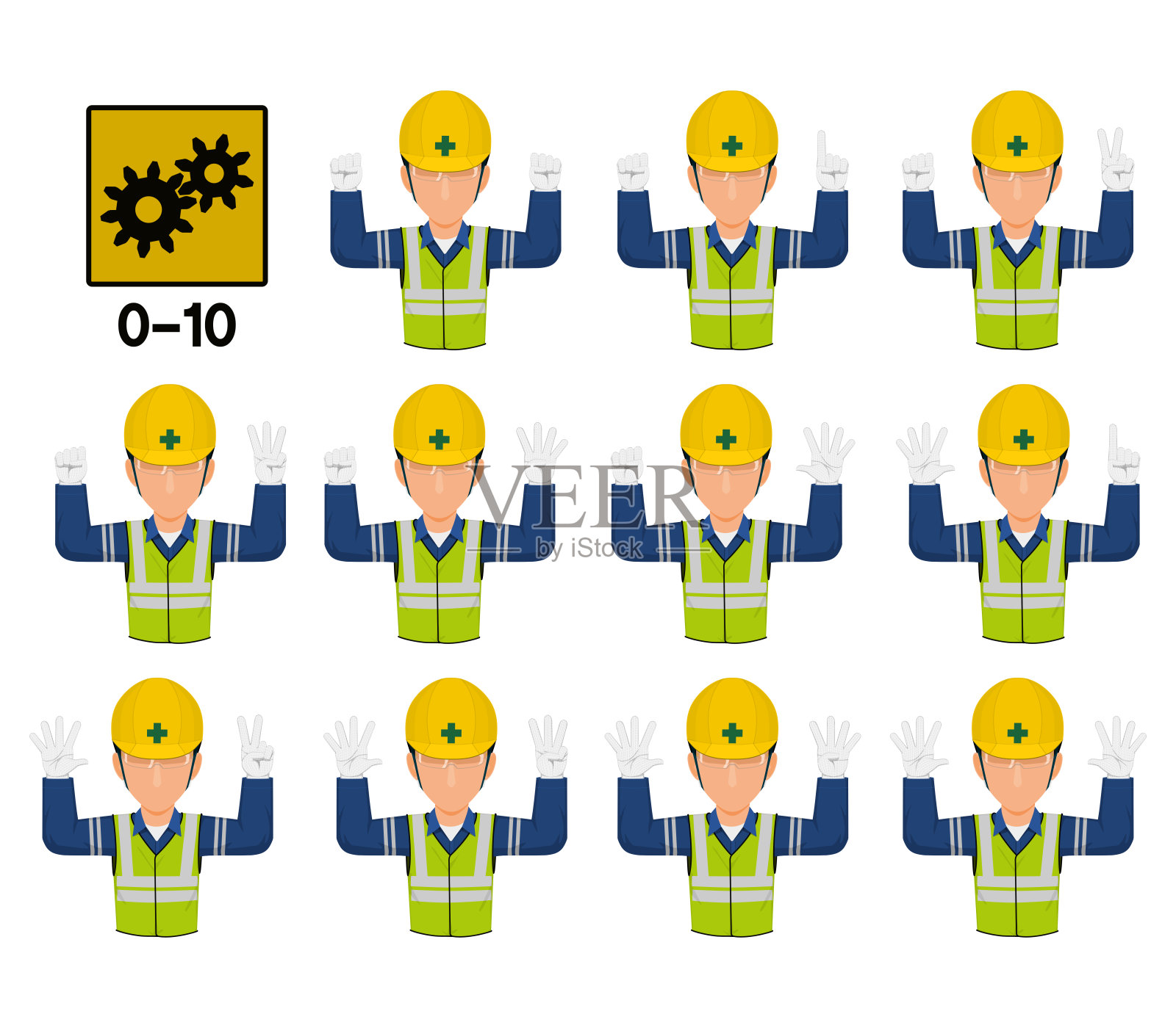 产业工人正在打手势(0-10)插画图片素材