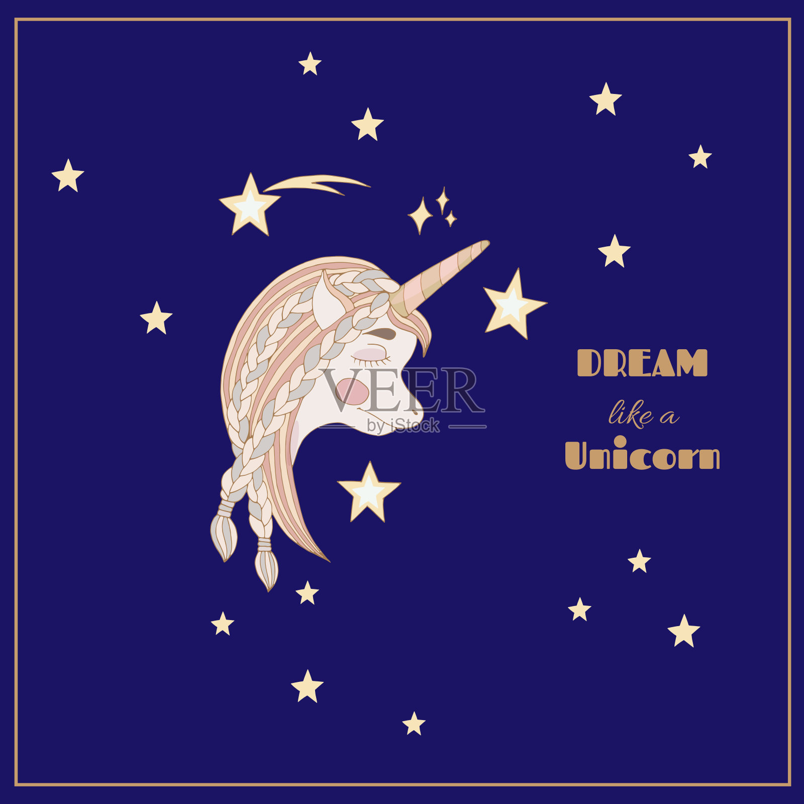 睡眠卡通独角兽幼儿园印刷等设计插画图片素材