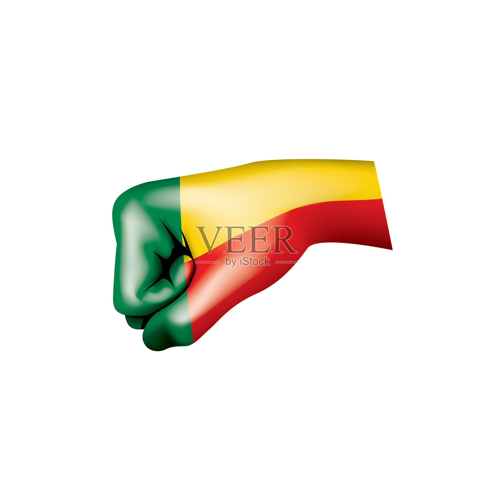 贝宁国旗和手在白色背景。矢量图插画图片素材