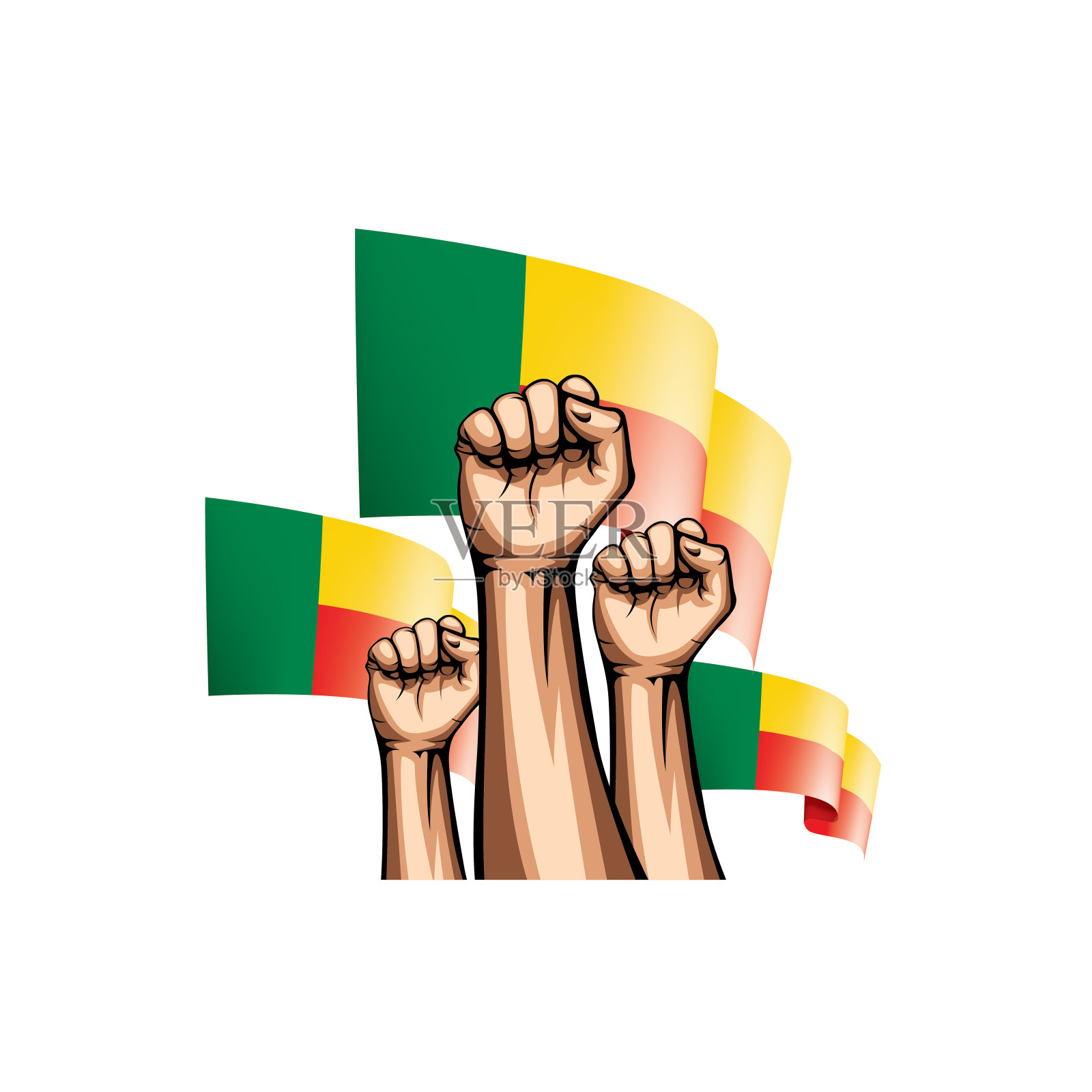 贝宁国旗和手在白色背景。矢量图插画图片素材