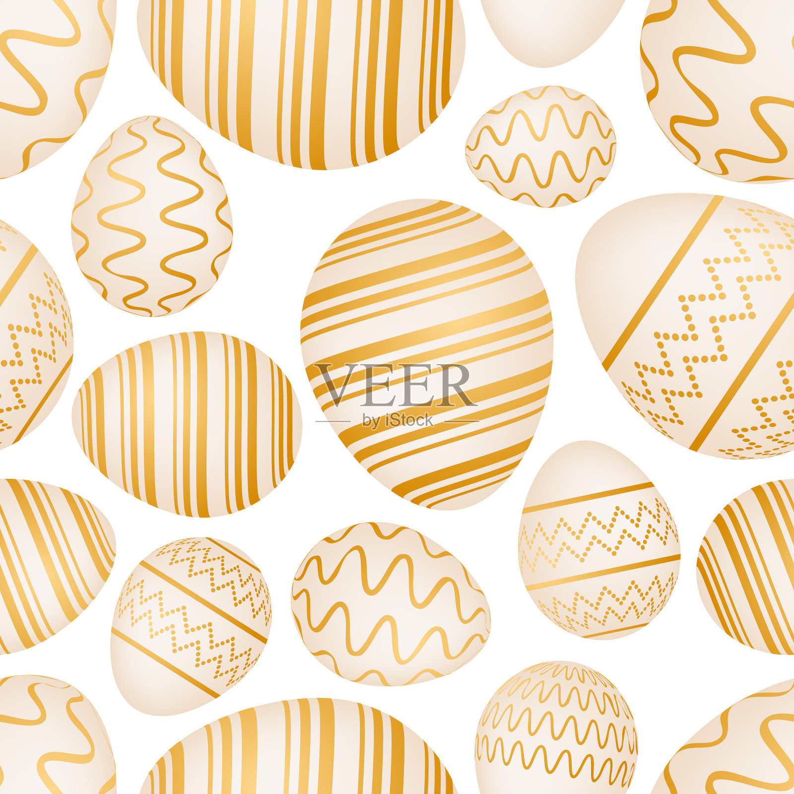 无缝图案与金色复活节彩蛋插画图片素材