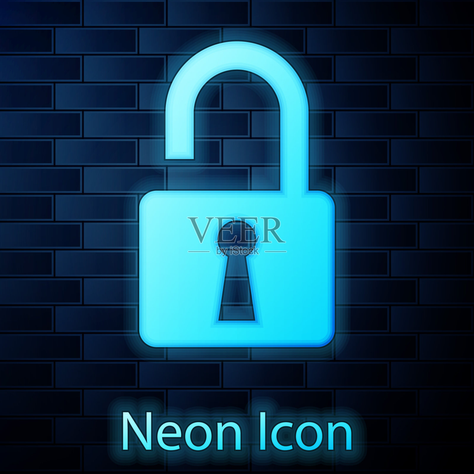 在砖墙背景上孤立的打开挂锁图标。开了锁的迹象。网络安全的概念。数字数据保护。安全安全。矢量图插画图片素材