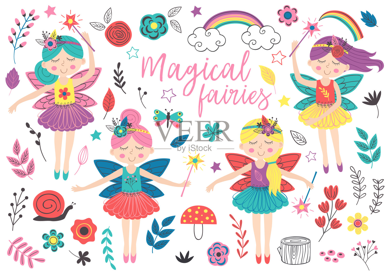 集孤立的魔法仙女等元素插画图片素材