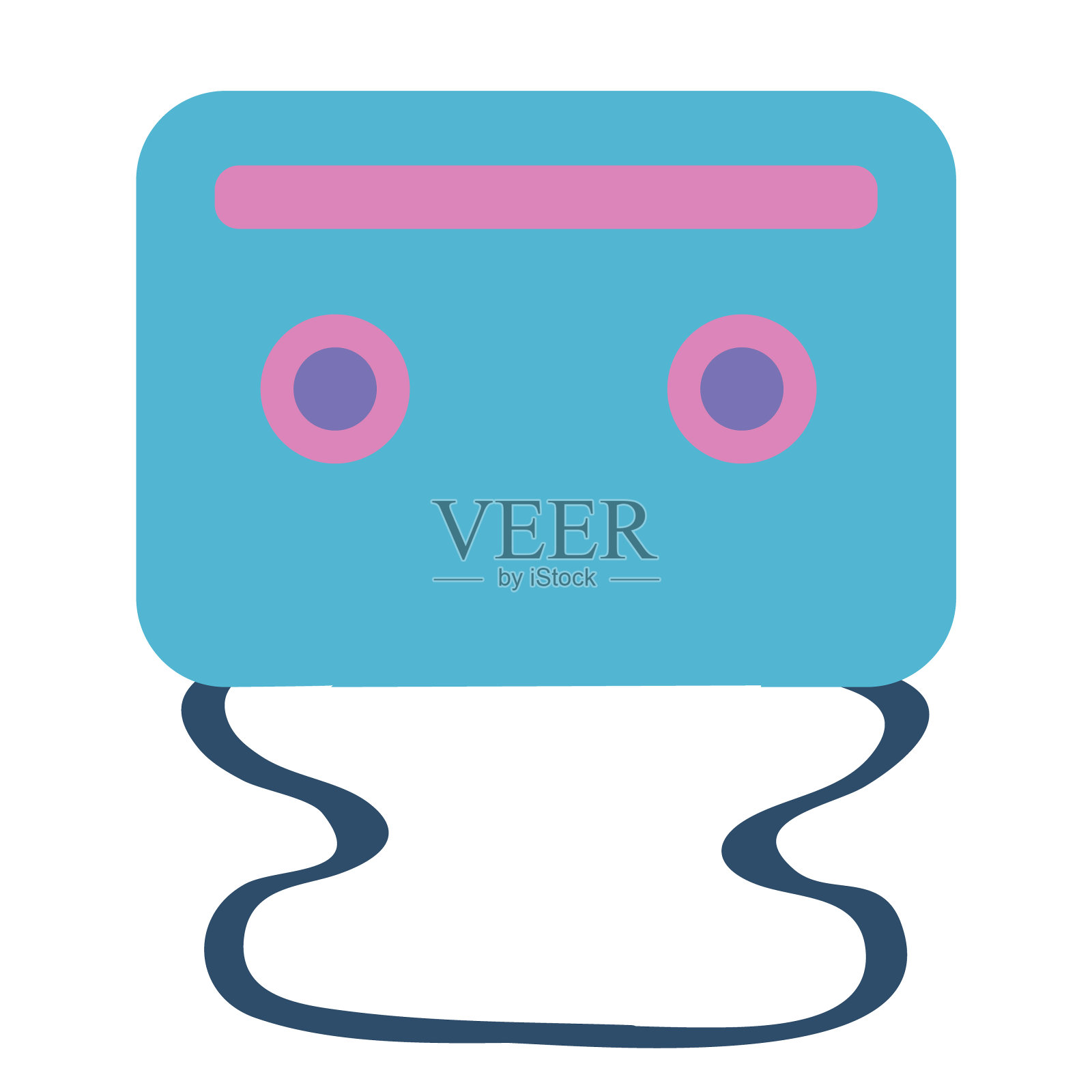 蓝色盒式随身听，白色平面插图插画图片素材