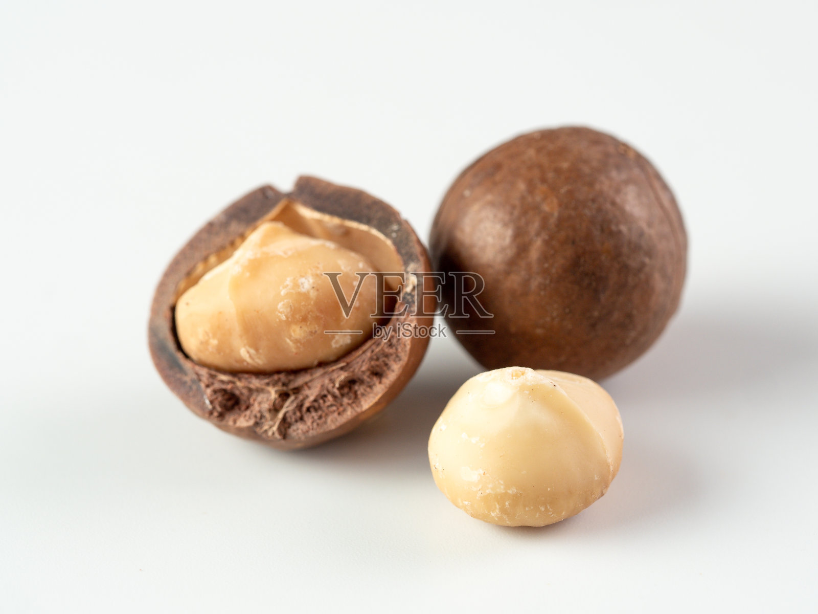 三个澳洲坚果孤立在白色照片摄影图片