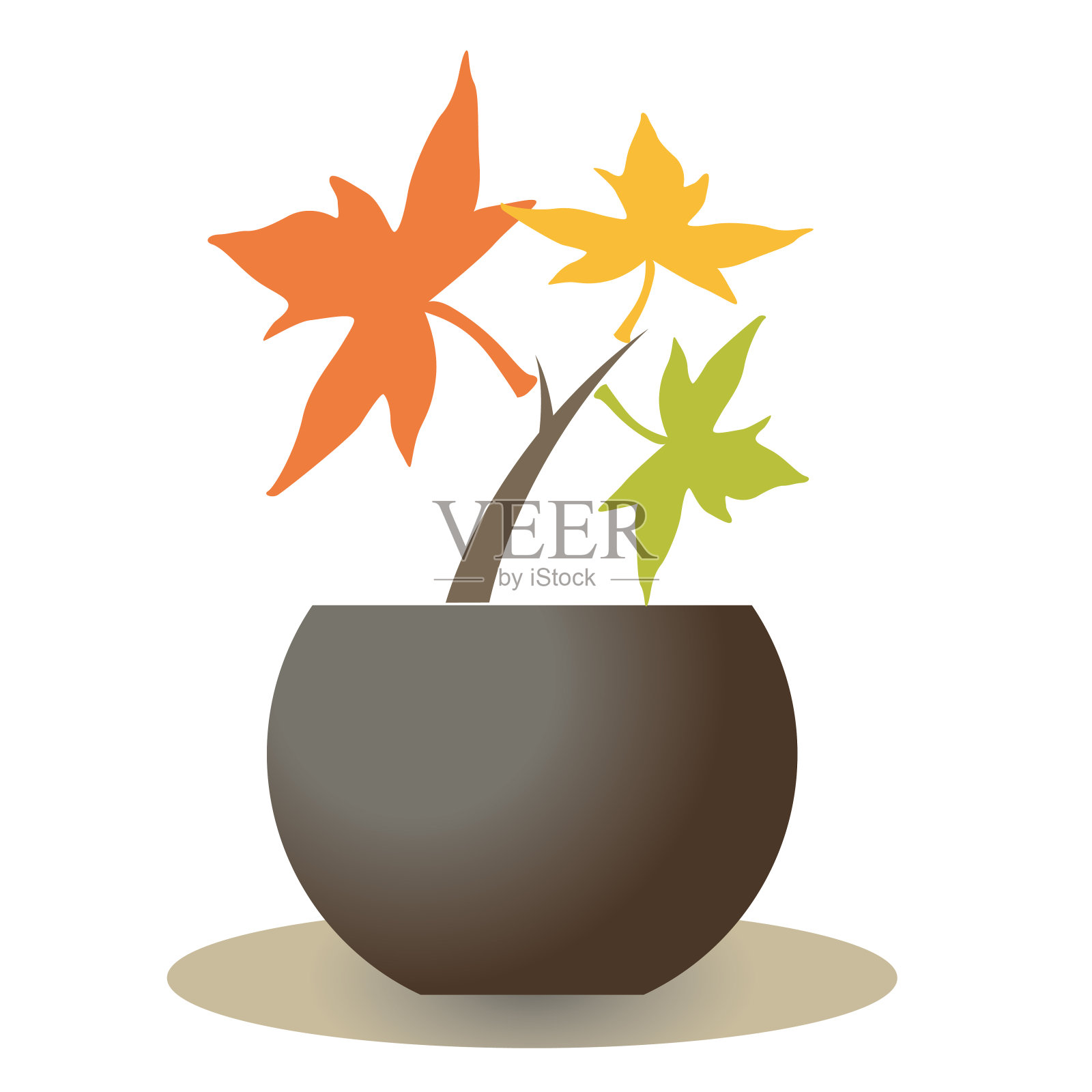 枫苗木-盆景标志风格插画图片素材