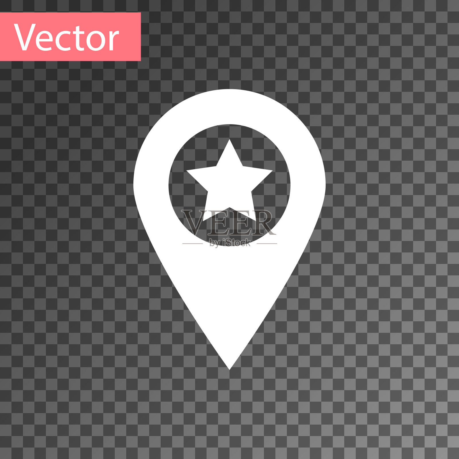 白色地图指针与星图标隔离在透明的背景。星形收藏引脚地图图标。地图标记。矢量图插画图片素材