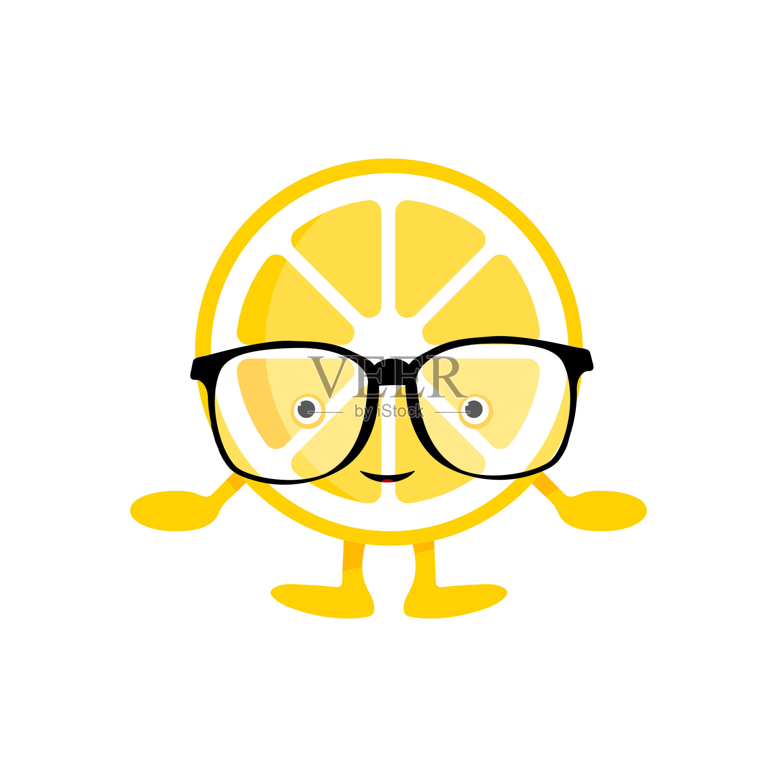 柠檬可爱的微笑性格。卡通黄色水果在眼镜孤立的白色背景。矢量图插画图片素材