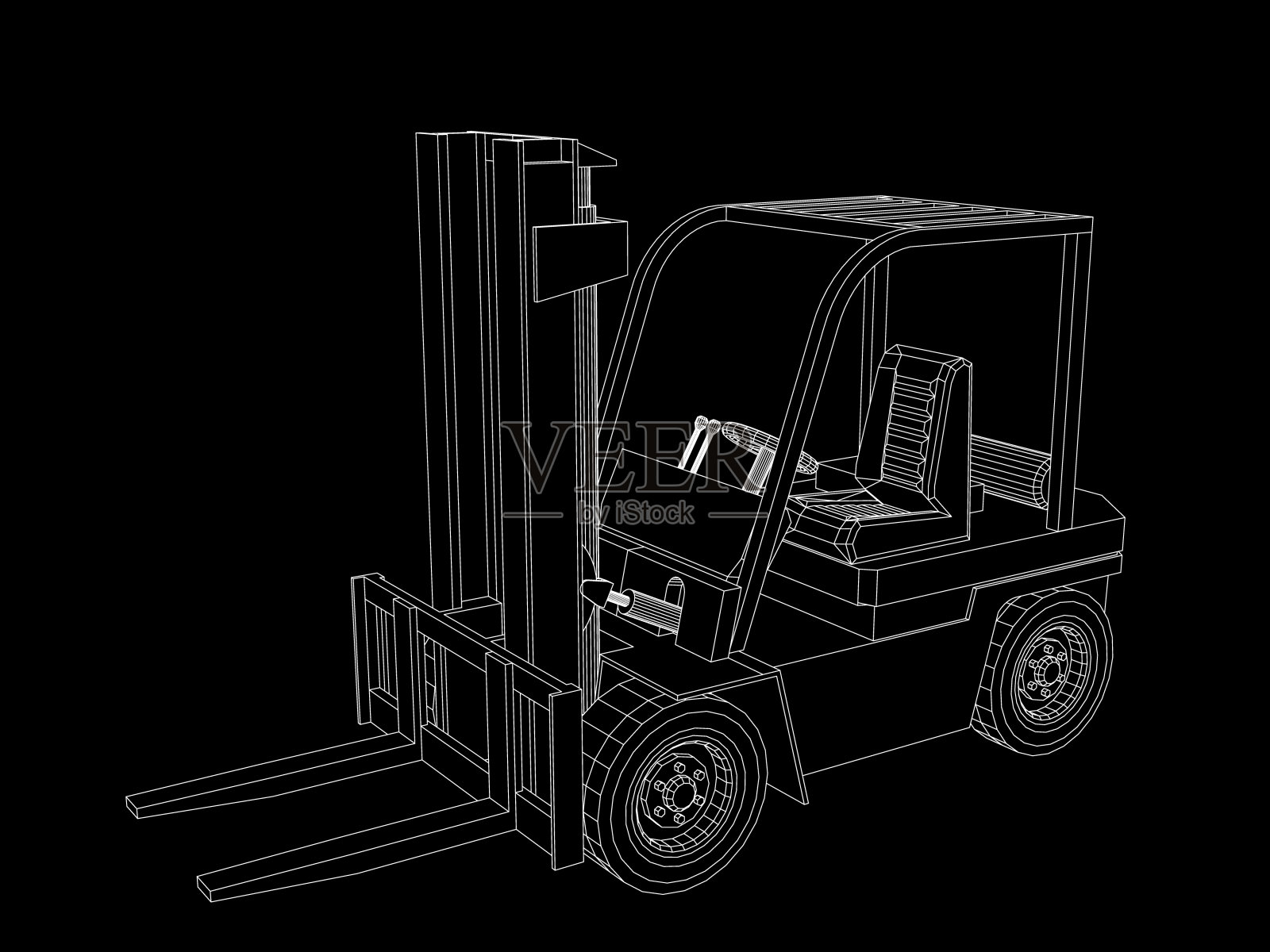 叉车。孤立在黑色。矢量插图轮廓。插画图片素材