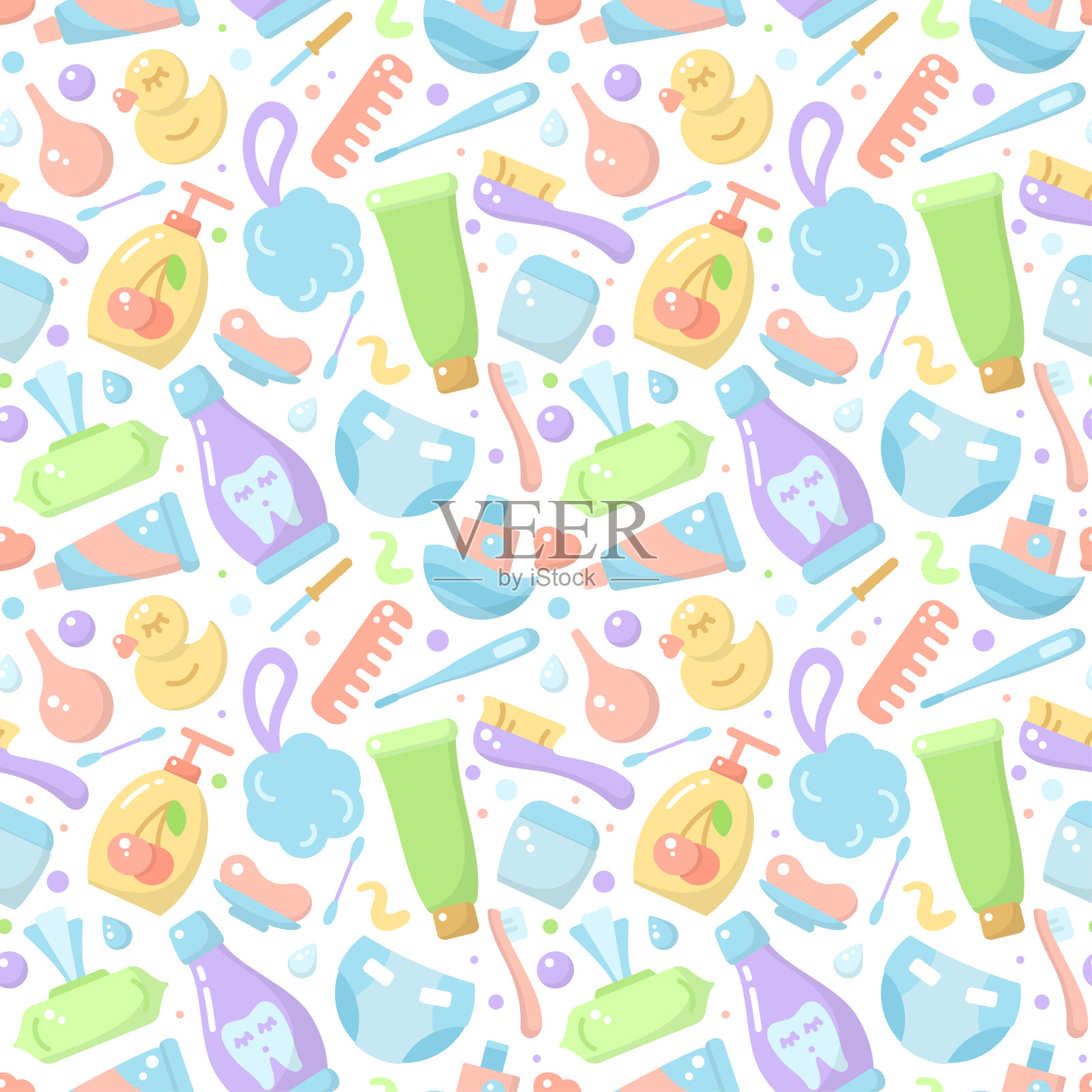 无缝图案与婴儿卫生元素在平风格插画图片素材