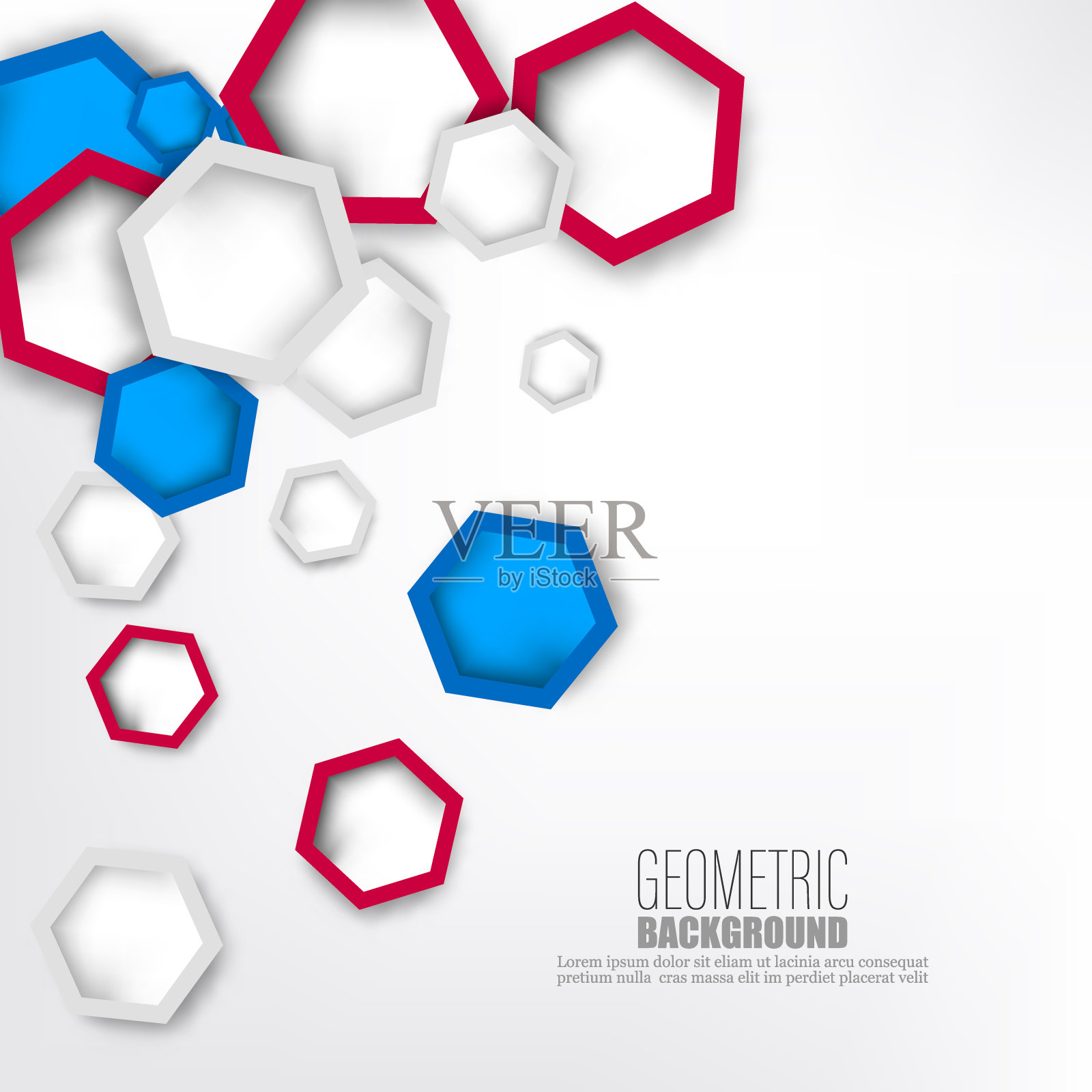 矢量插图3d纸六边形背景。高科技数字技术与工程理念。向量抽象未来在白色灰色背景插画图片素材