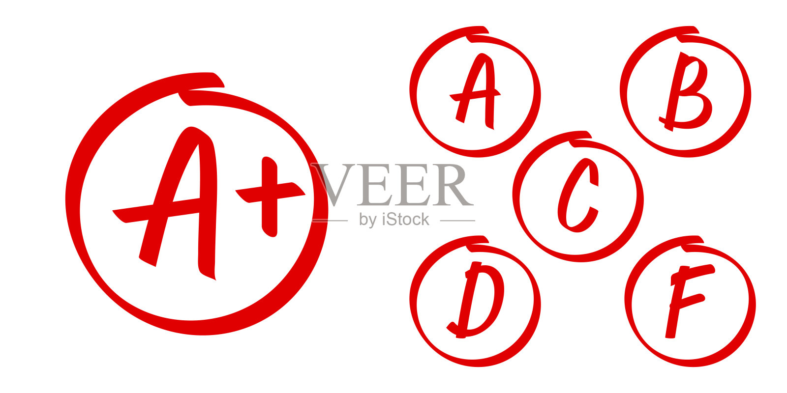 学校成绩结果矢量图标。字母和加号用红圈标出插画图片素材