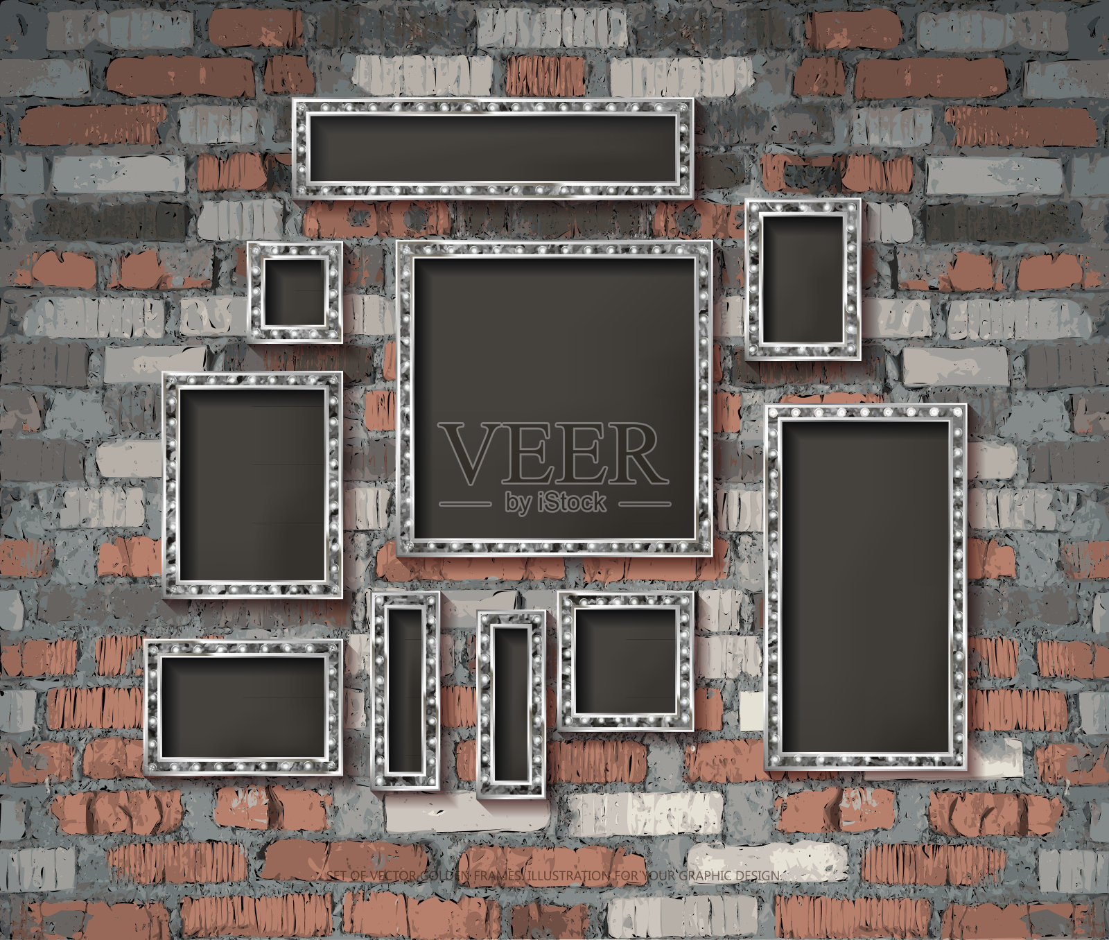 一套银色复古镜框插画图片素材