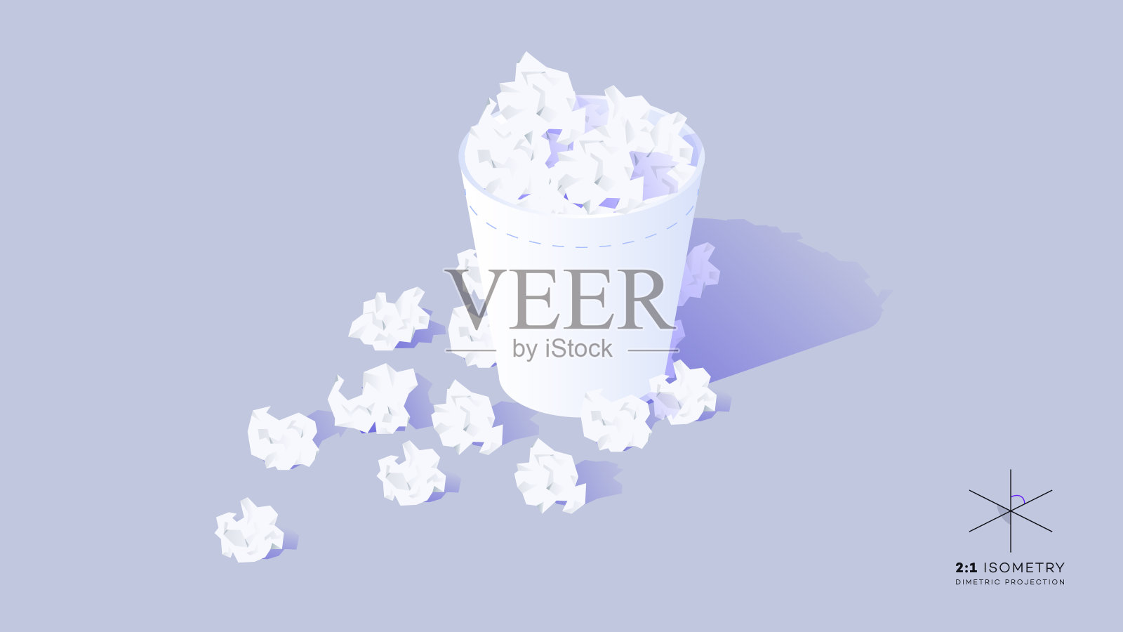 三维等距回收站与皱纸。概念矢量图插画图片素材