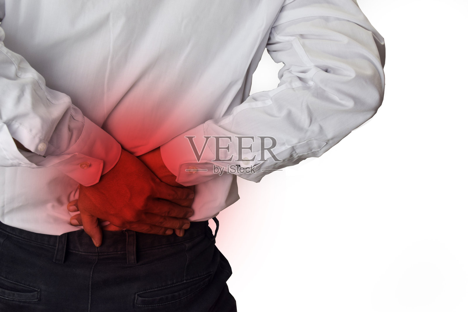 感觉后背下部疼痛。背部疼痛，身体损伤照片摄影图片