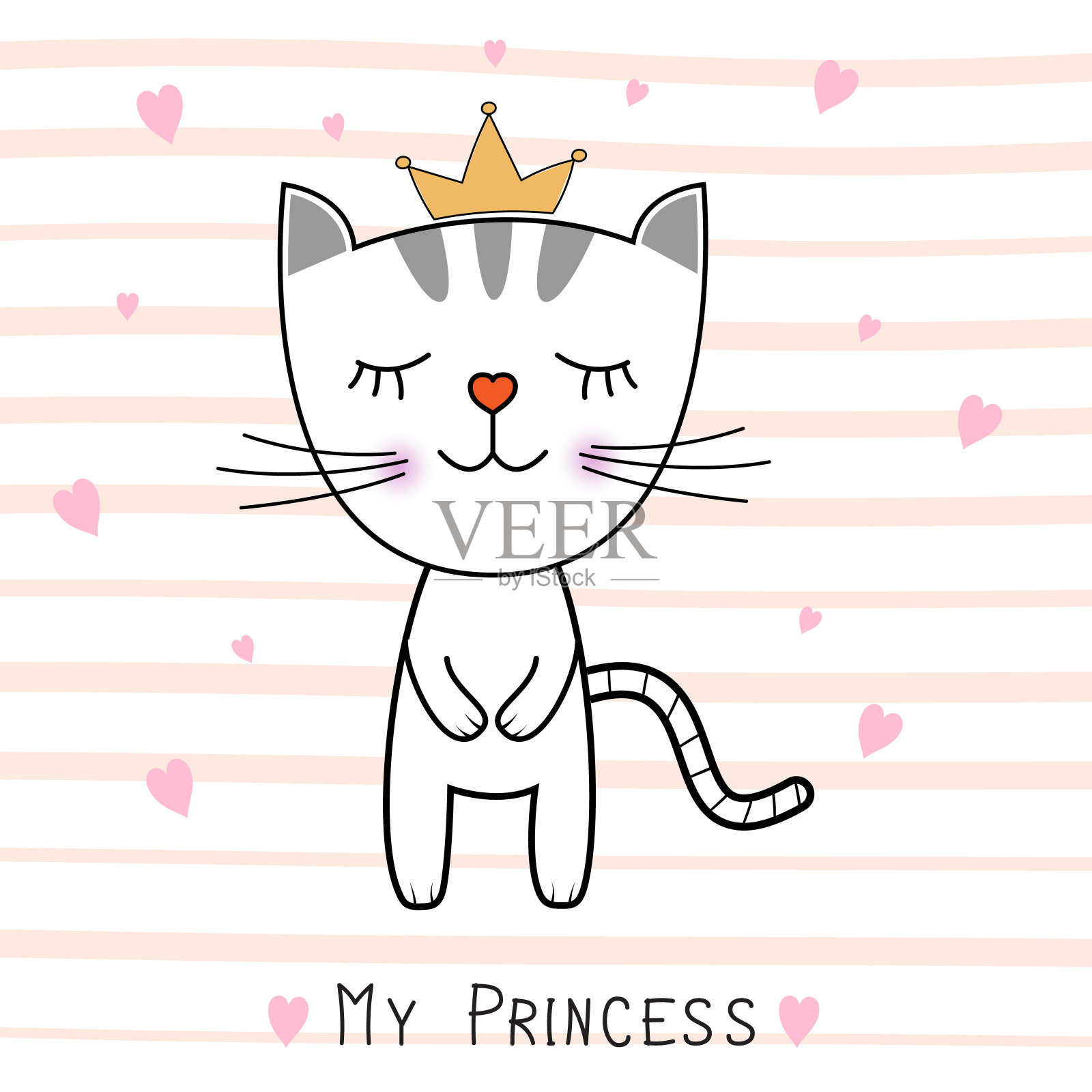可爱的猫和铭文我的公主。贺卡插画图片素材