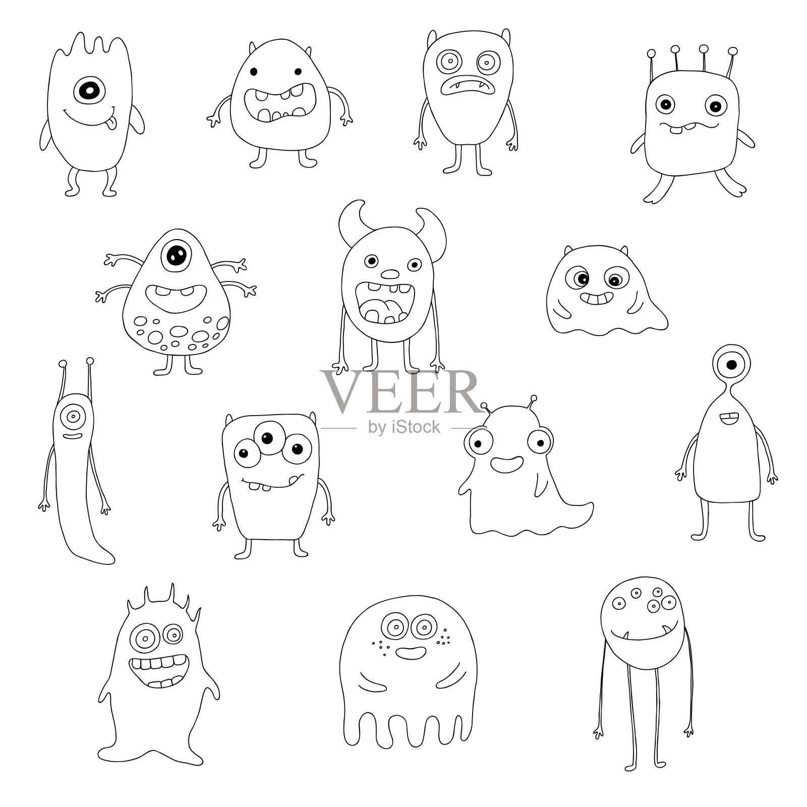 一组可爱的怪物插画图片素材