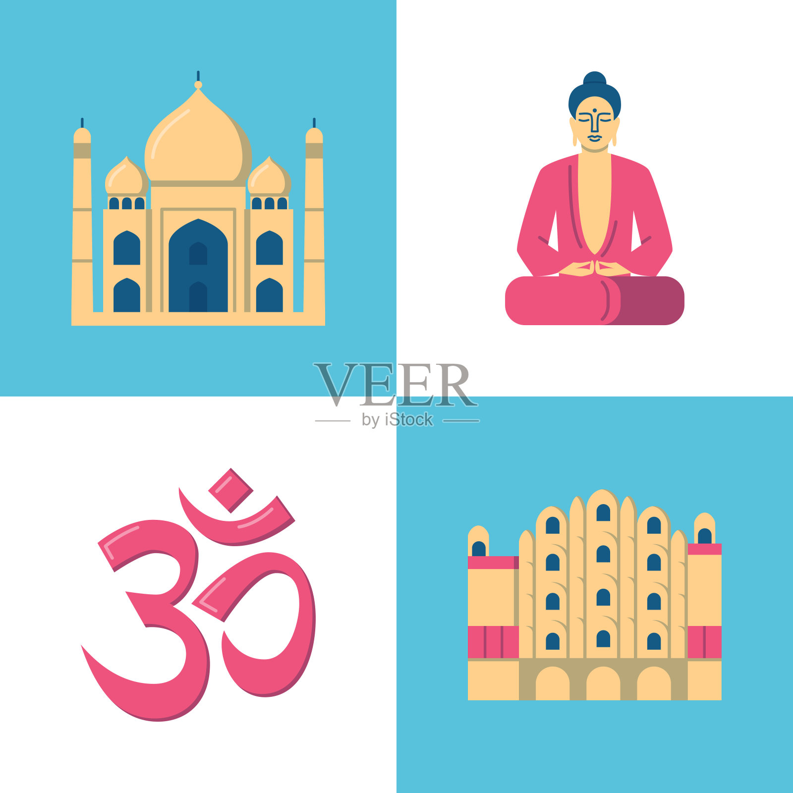 印度文化图标设置在平面风格插画图片素材