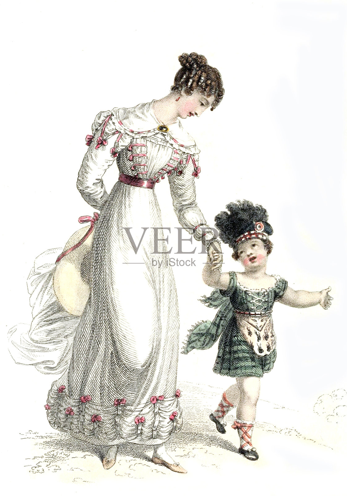 穿着旧式服装的女人插画图片素材