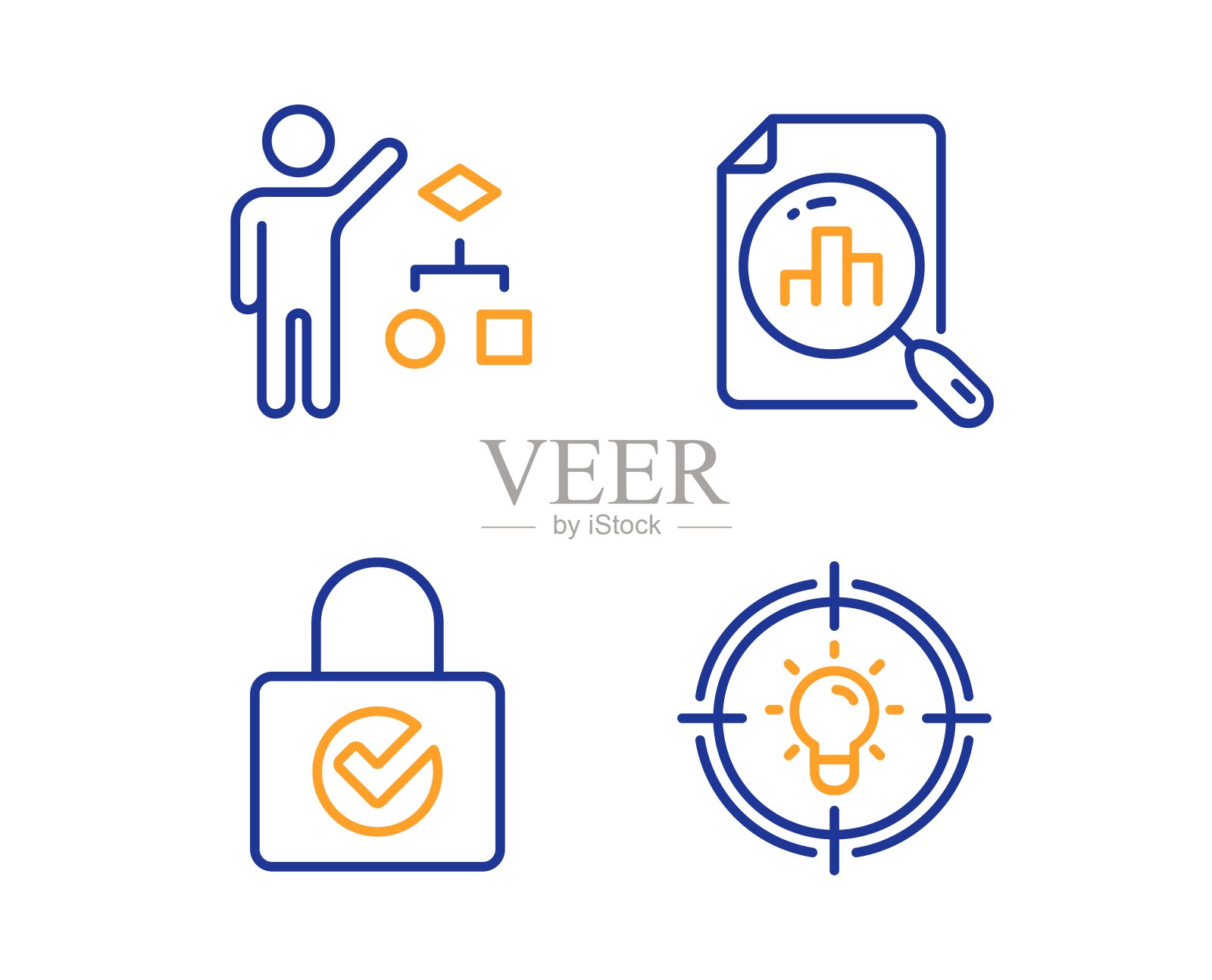 算法，密码加密和分析图形图标设置。想法的迹象。向量图标素材