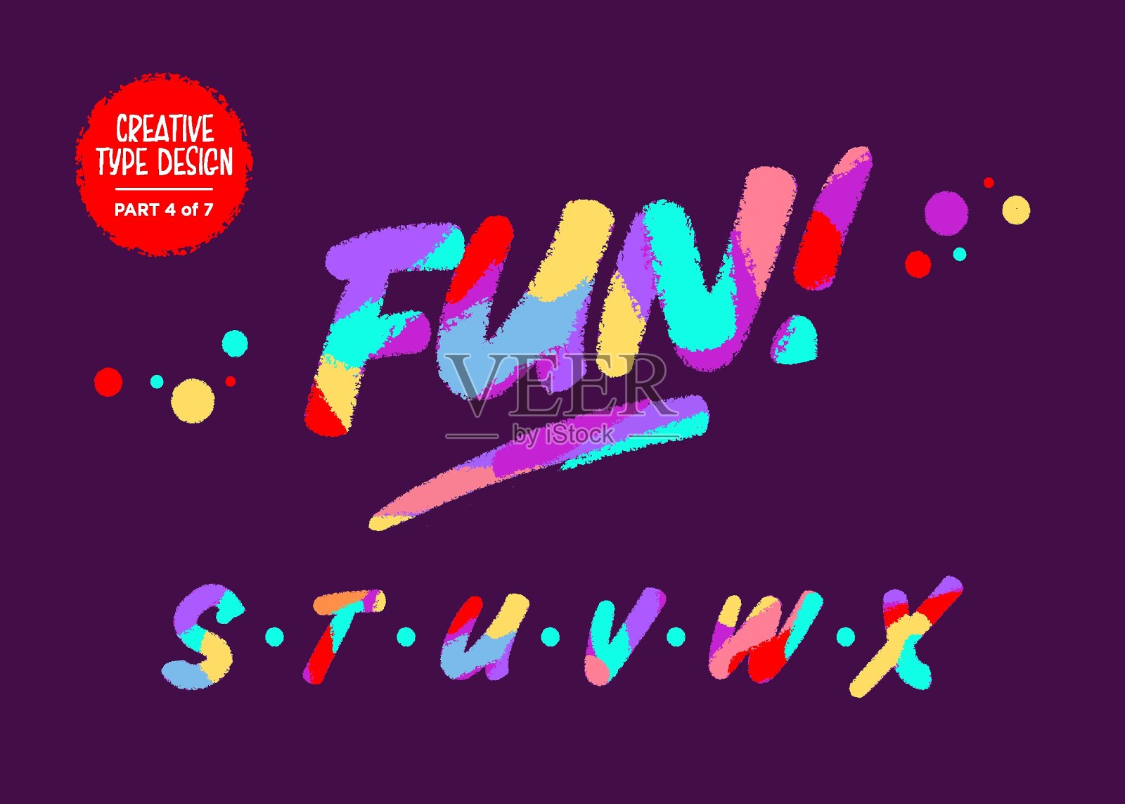 向量现代彩色字母卡哇伊风格。可爱的纹理卡通字体。有趣的蜡笔手写字体效果。波普艺术风格中充满活力的设计元素。插画图片素材