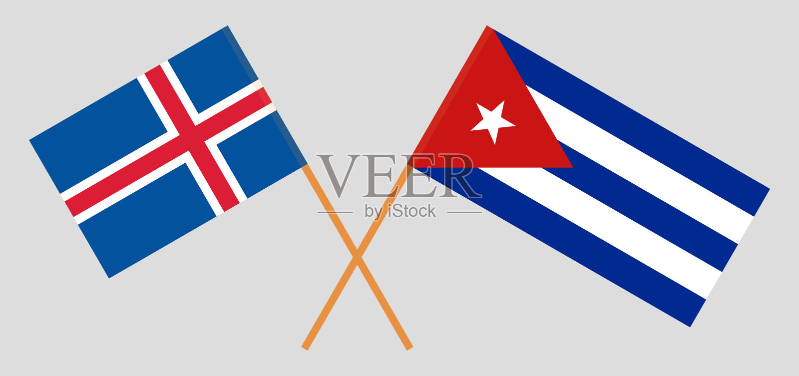 古巴和冰岛。古巴和冰岛国旗。官方色彩。正确的比例。向量插画图片素材