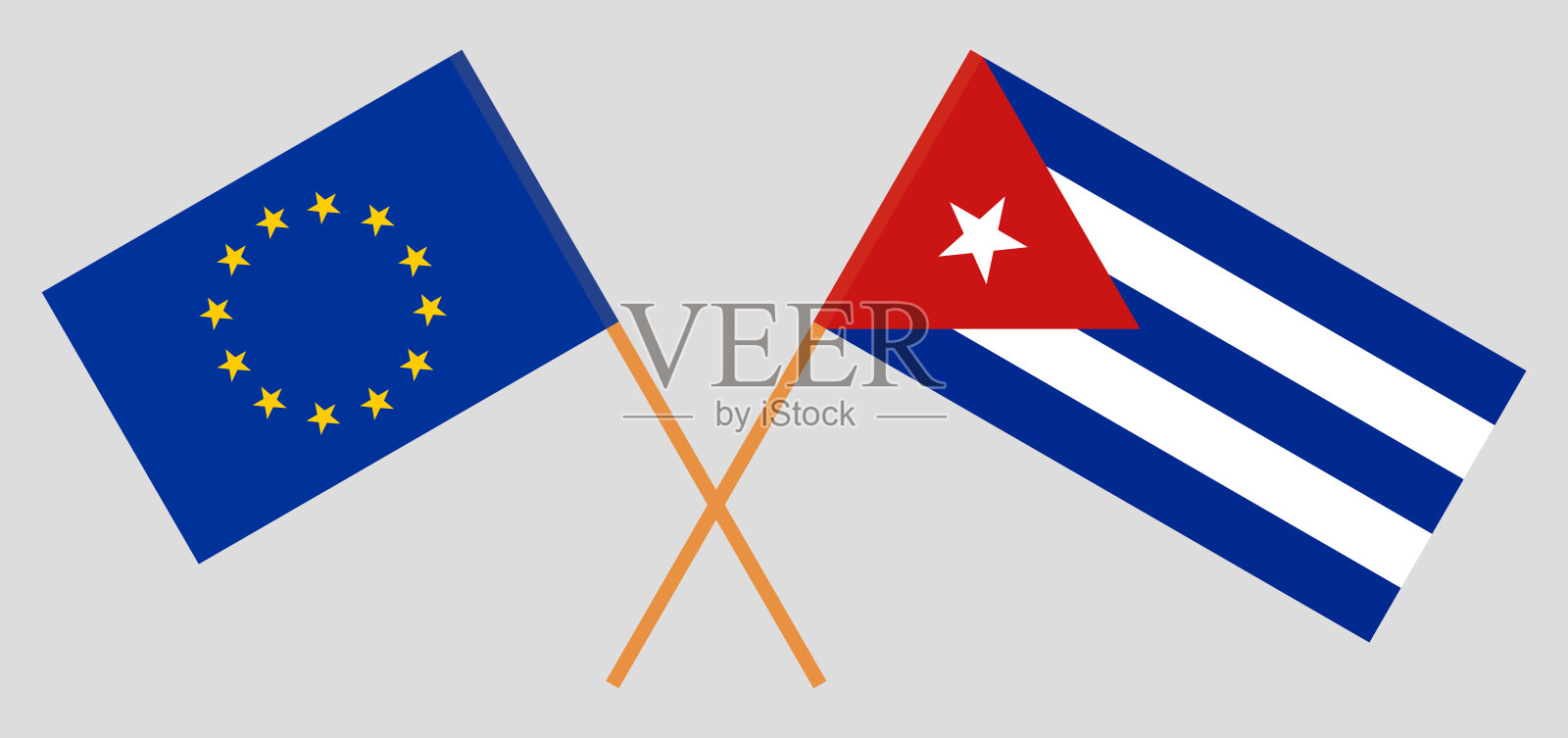 古巴和欧盟。古巴和欧洲国旗。官方色彩。正确的比例。向量插画图片素材