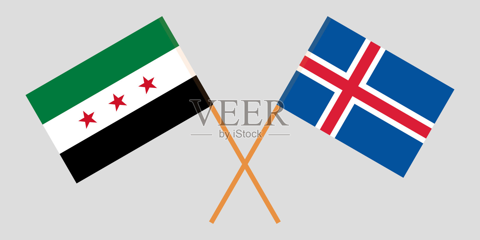 冰岛和叙利亚临时政府。冰岛和联合政府的旗帜。官方色彩。正确的比例。向量插画图片素材