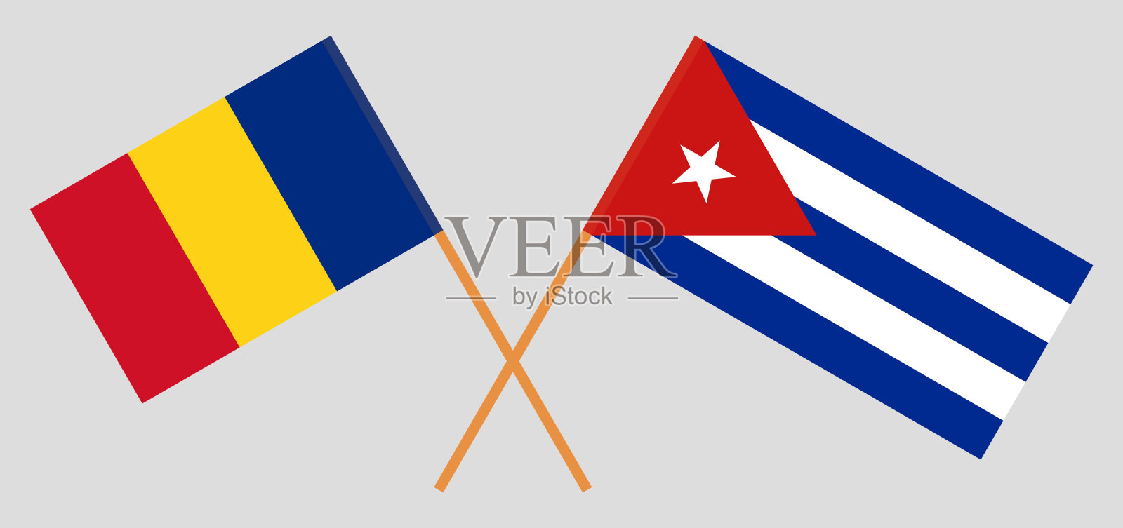 古巴和罗马尼亚。古巴和罗马尼亚国旗。官方色彩。正确的比例。向量插画图片素材