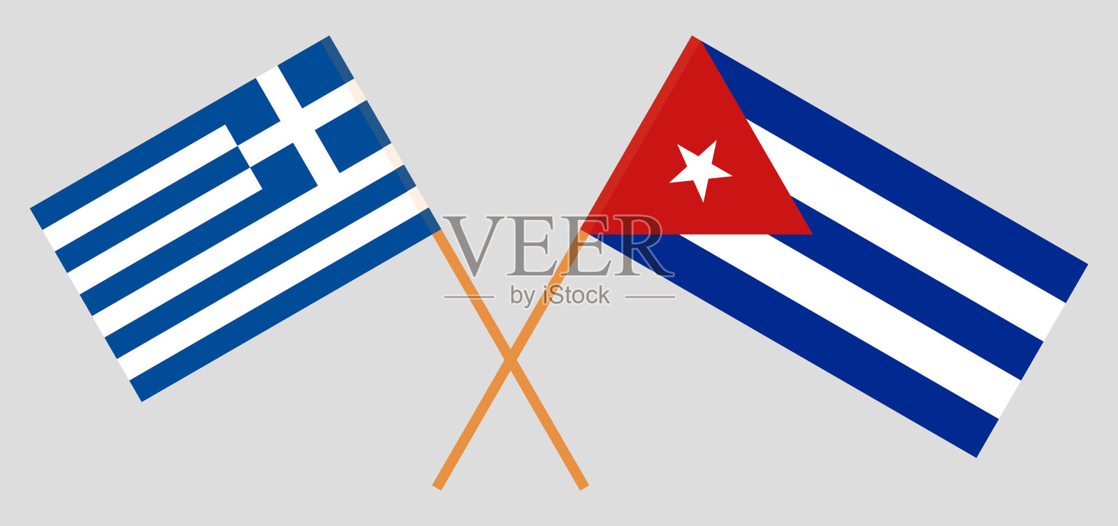 希腊和古巴。希腊和古巴国旗。官方色彩。正确的比例。向量插画图片素材