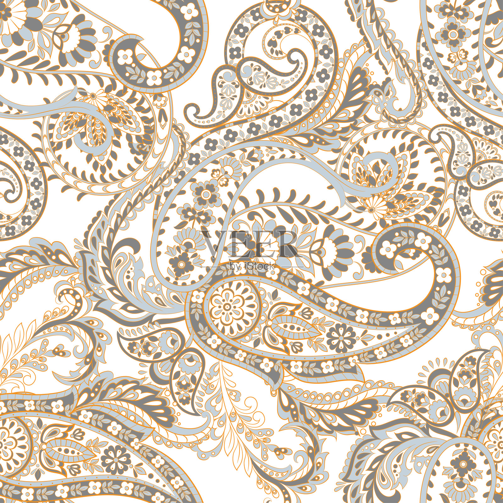 无缝佩斯利图案在印度风格。花卉矢量插图插画图片素材