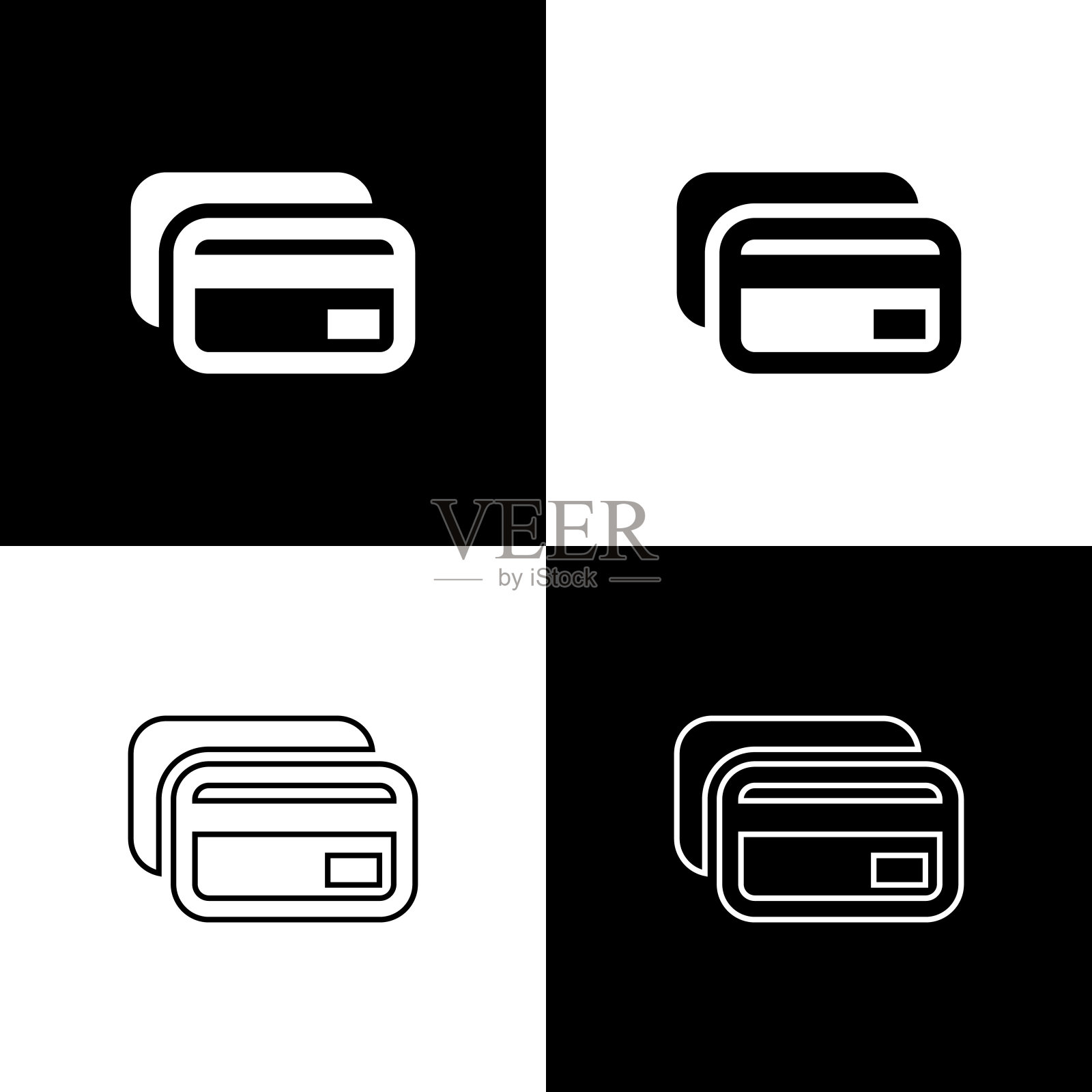 设置信用卡图标孤立的黑色和白色背景。在线支付。取现。金融业务。购物的迹象。线条，轮廓和线性图标。矢量图图标素材
