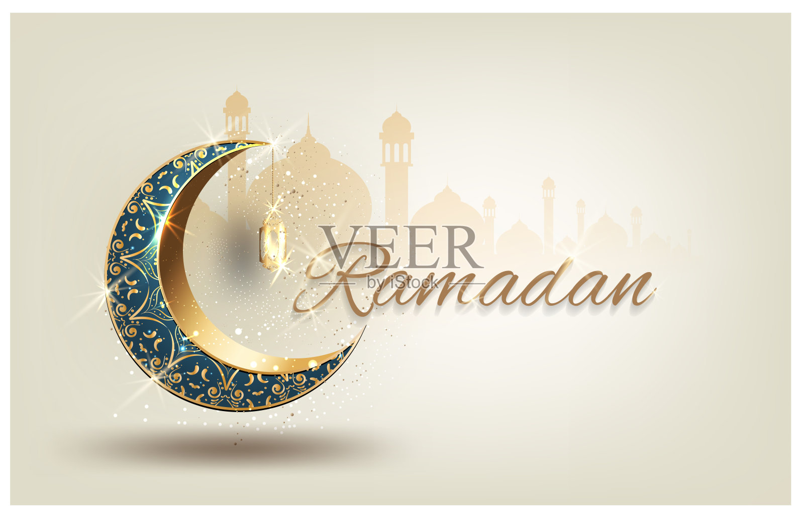 斋月kareem与金色豪华crescen，模板伊斯兰华丽的问候向量插画图片素材