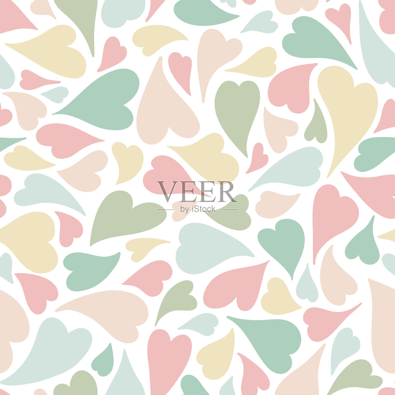 手绘粉彩扔心形圆形插图。一个漂亮的矢量无缝重复模式理想的织物，剪贴簿和文具项目项目。插画图片素材