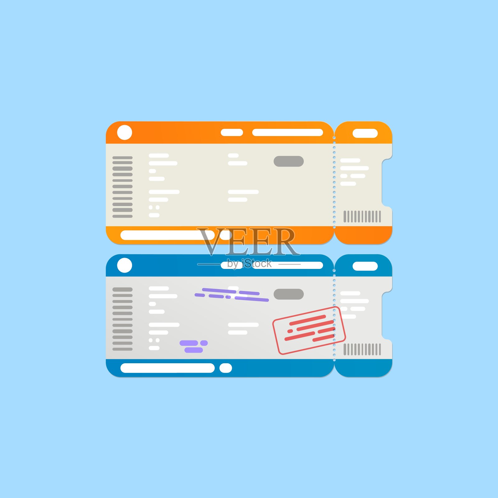 向量孤立抽象航空公司旅行登机机票。机票预订办公室设计元素。插画图片素材