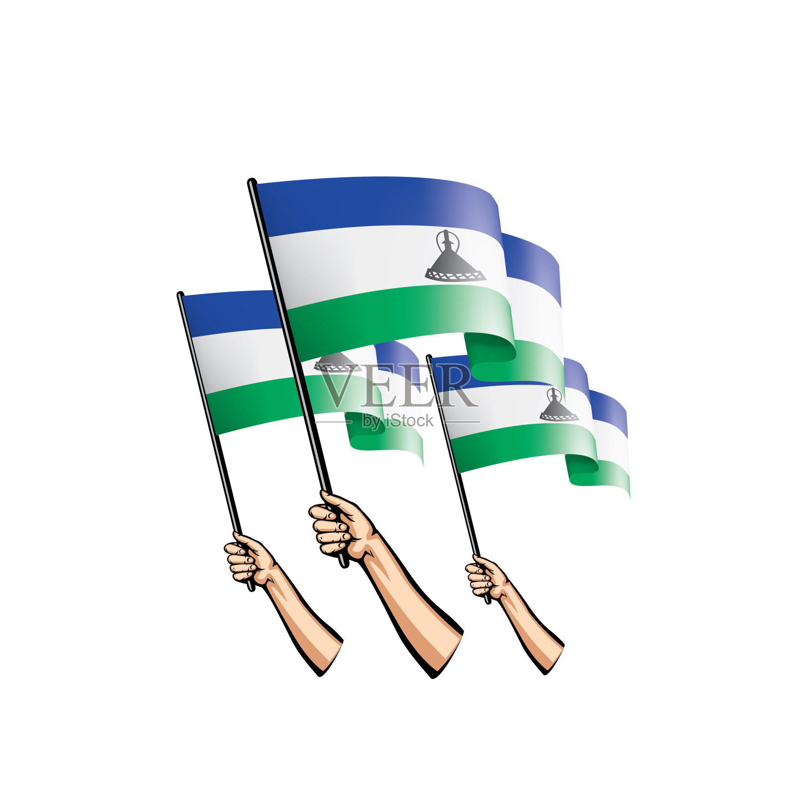 莱索托国旗和白底手。矢量图设计元素图片