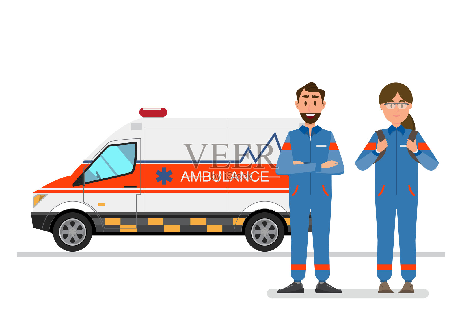 救护车医疗服务携带病人与男女工作人员插画图片素材