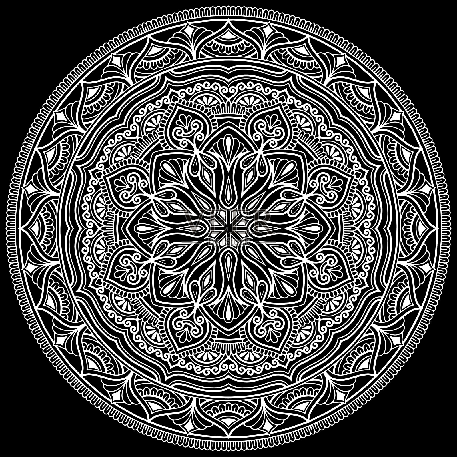 曼荼罗图案白色涂鸦素描插画图片素材