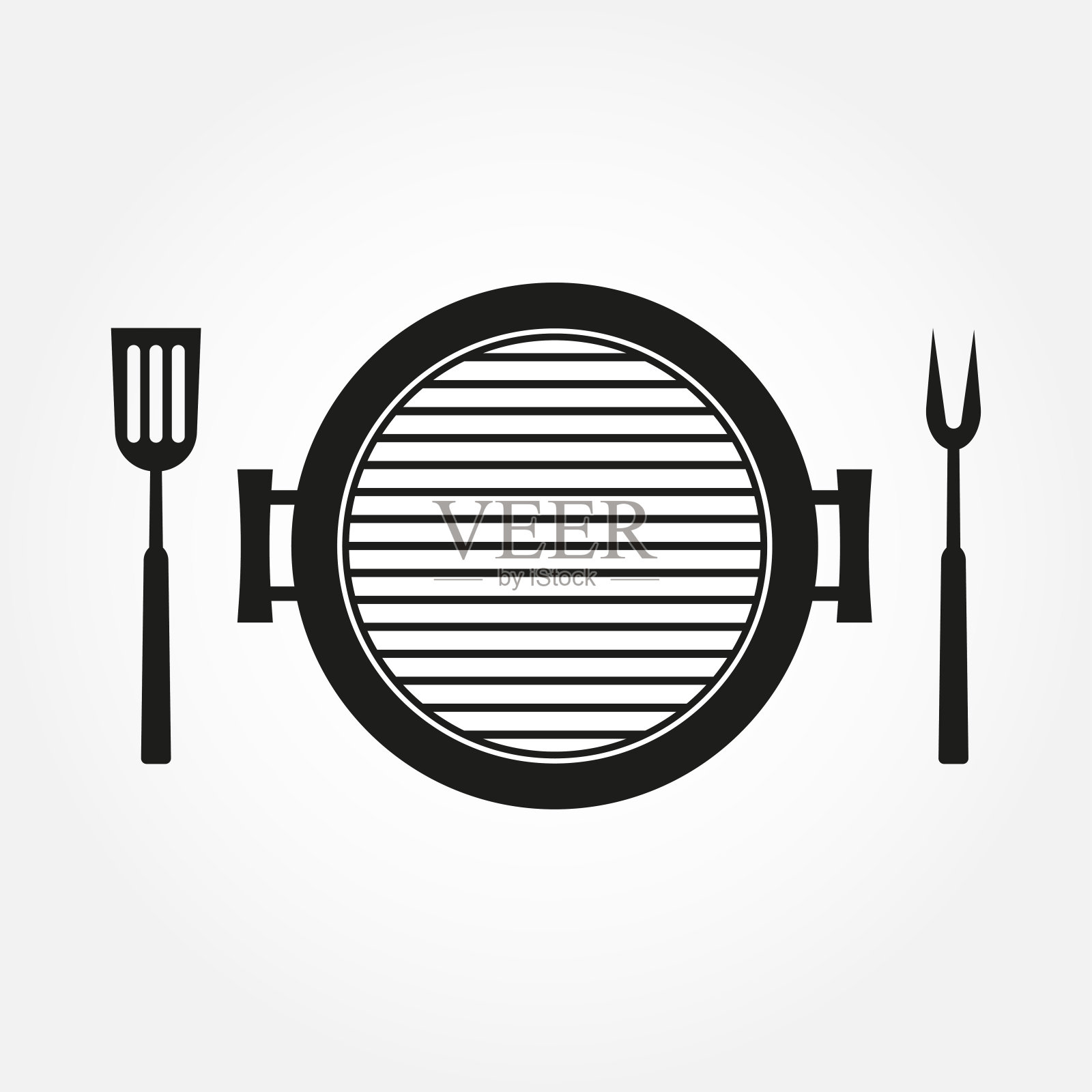 烧烤和烧烤图标与烤箱，烧烤叉和抹刀。矢量插图。图标素材