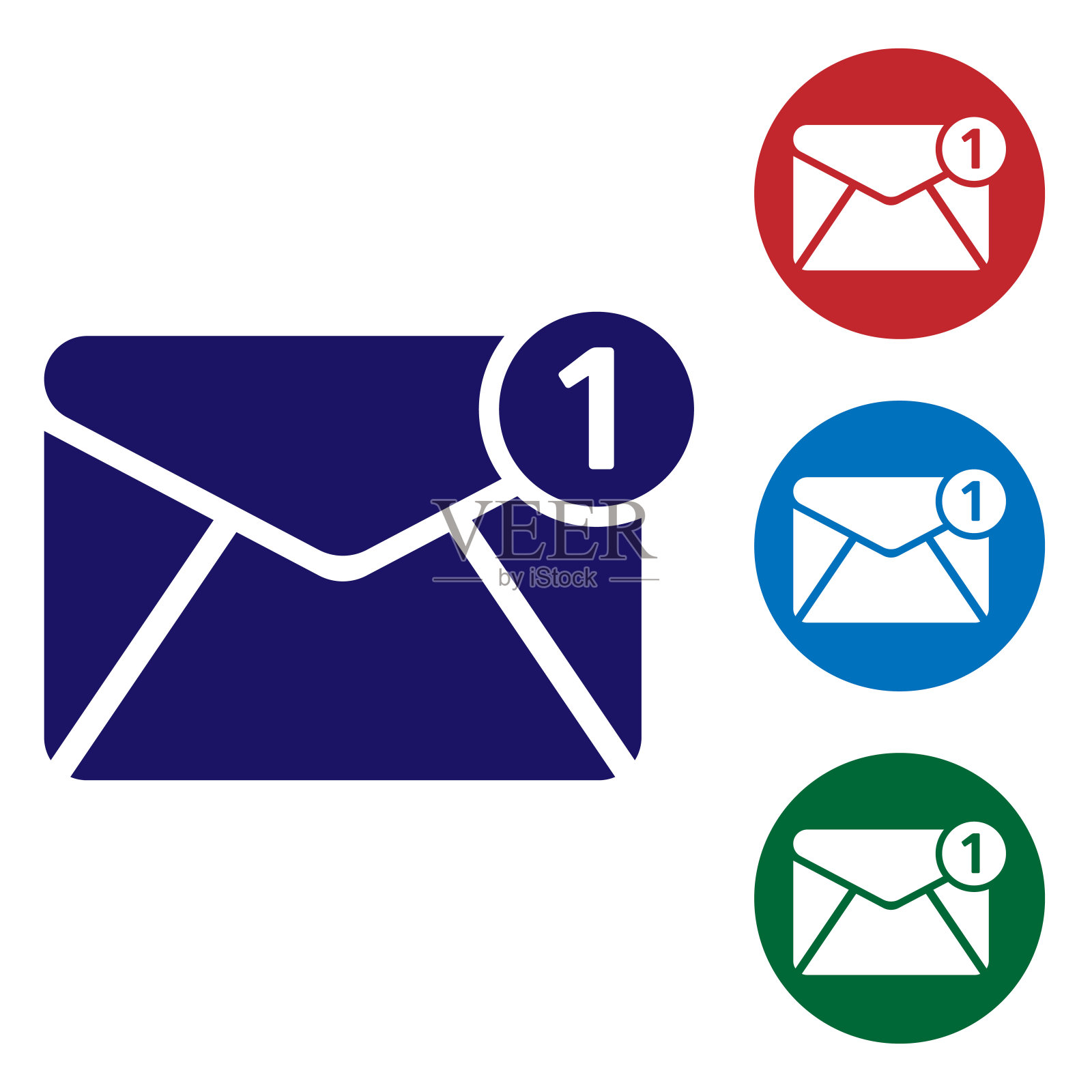 蓝色信封图标孤立在白色背景上。收到消息的概念。新，电子邮件传入消息，短信。邮件发送服务。设置圆形按钮中的颜色图标。矢量图图标素材