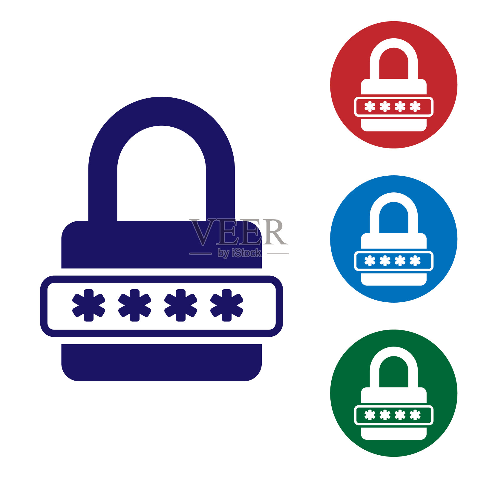 蓝色密码保护和安全访问图标隔离在白色背景上。锁定图标。安全、安全、保护、隐私的理念。设置圆形按钮中的颜色图标。矢量图插画图片素材