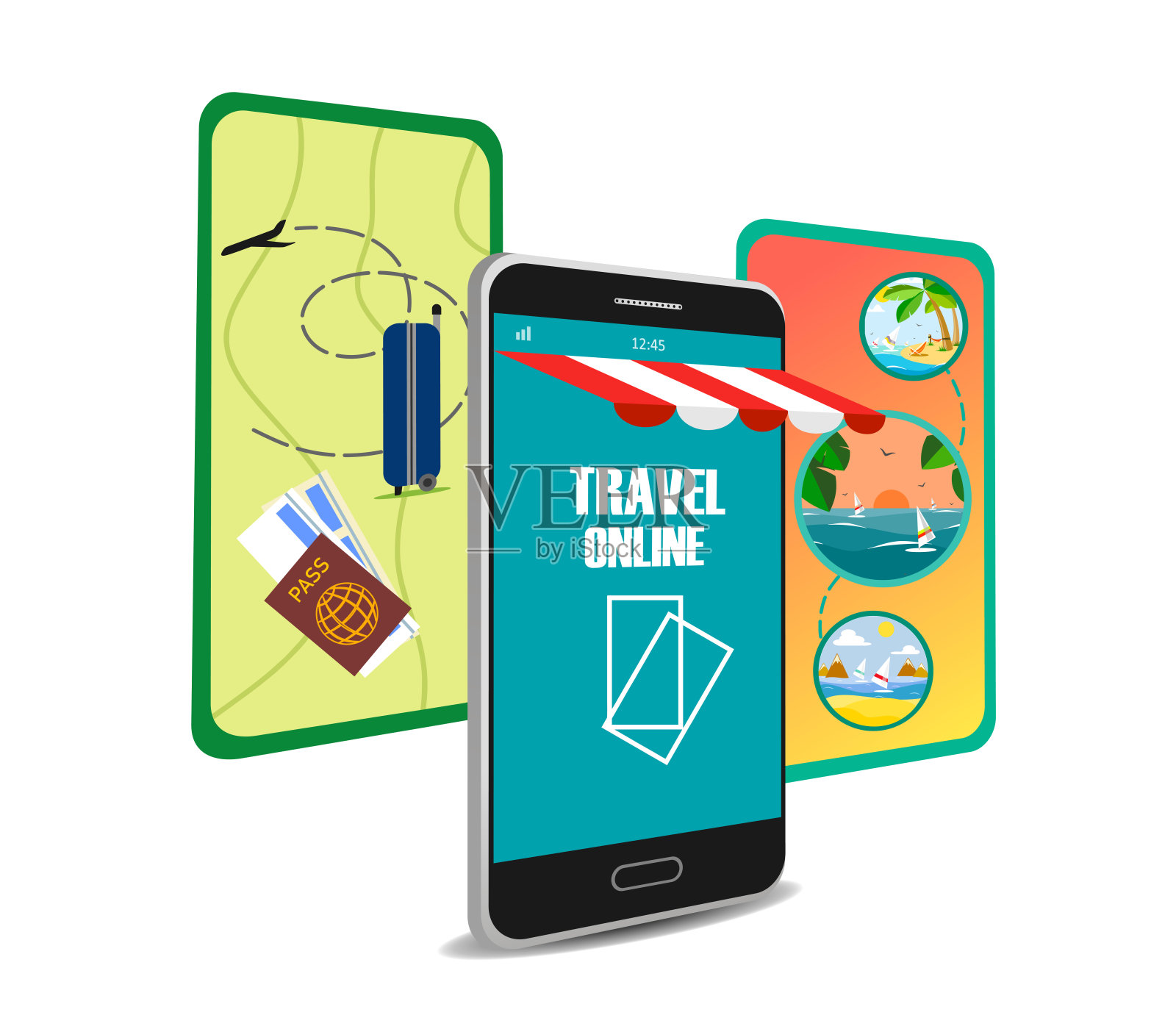 在线旅行。白色背景上的矢量概念插画图片素材