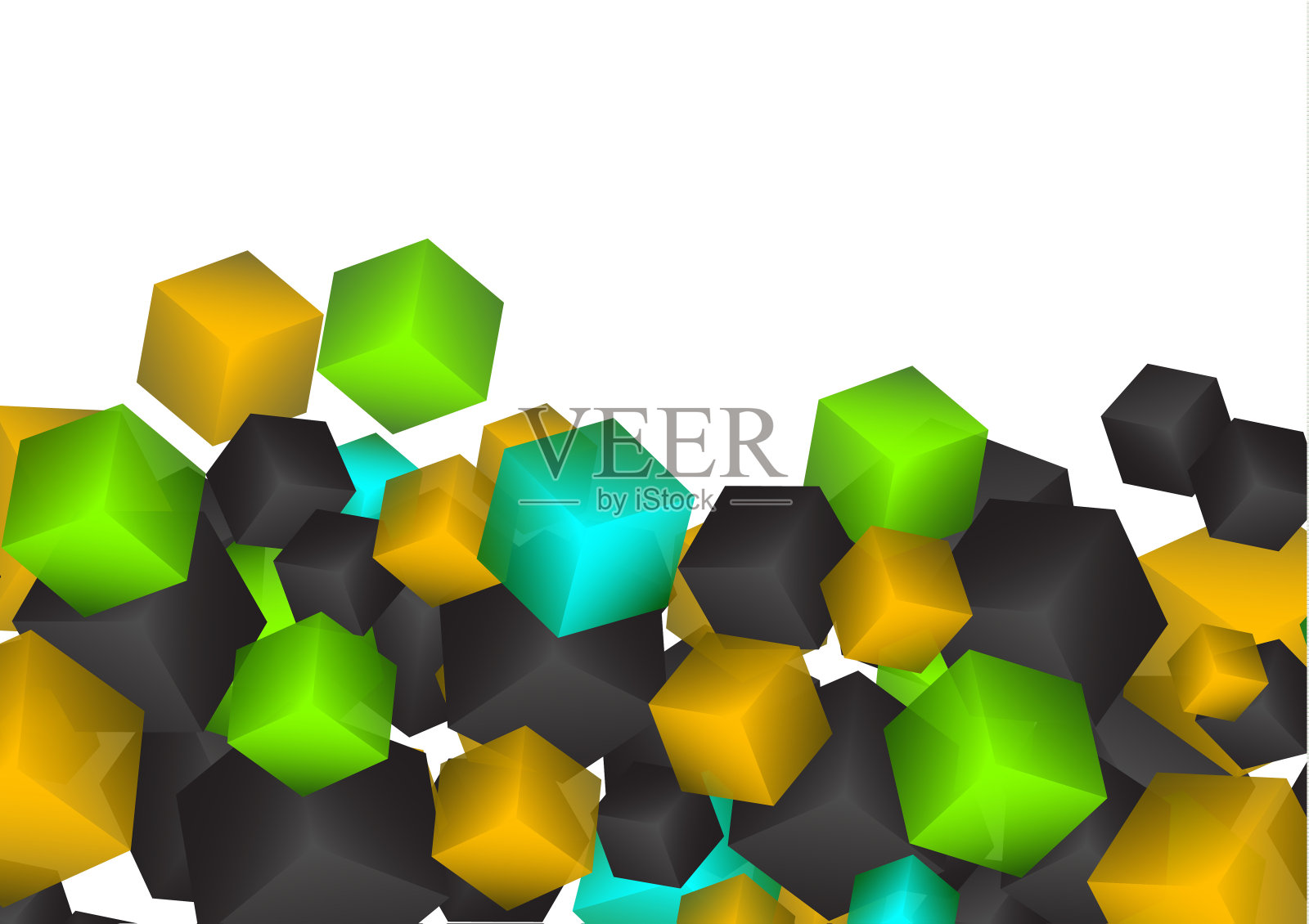 明亮的抽象背景与随机安排的多色立方体。插画图片素材