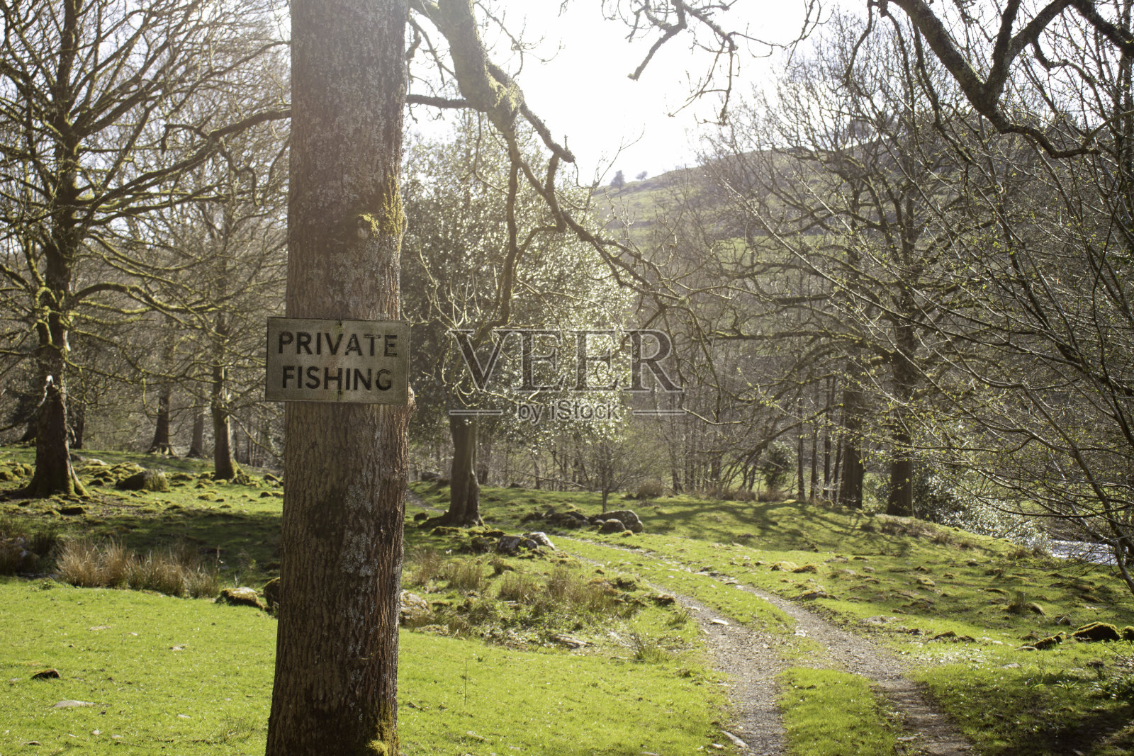 英国坎布里亚郡Backbarrow的私人钓鱼标志照片摄影图片