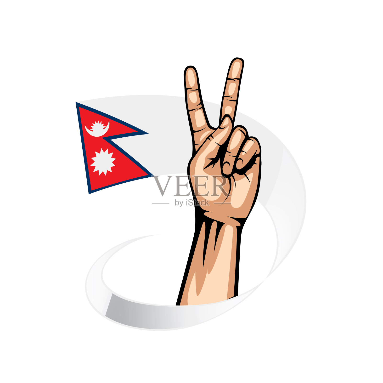 白色背景上的尼泊尔国旗和手。矢量图插画图片素材