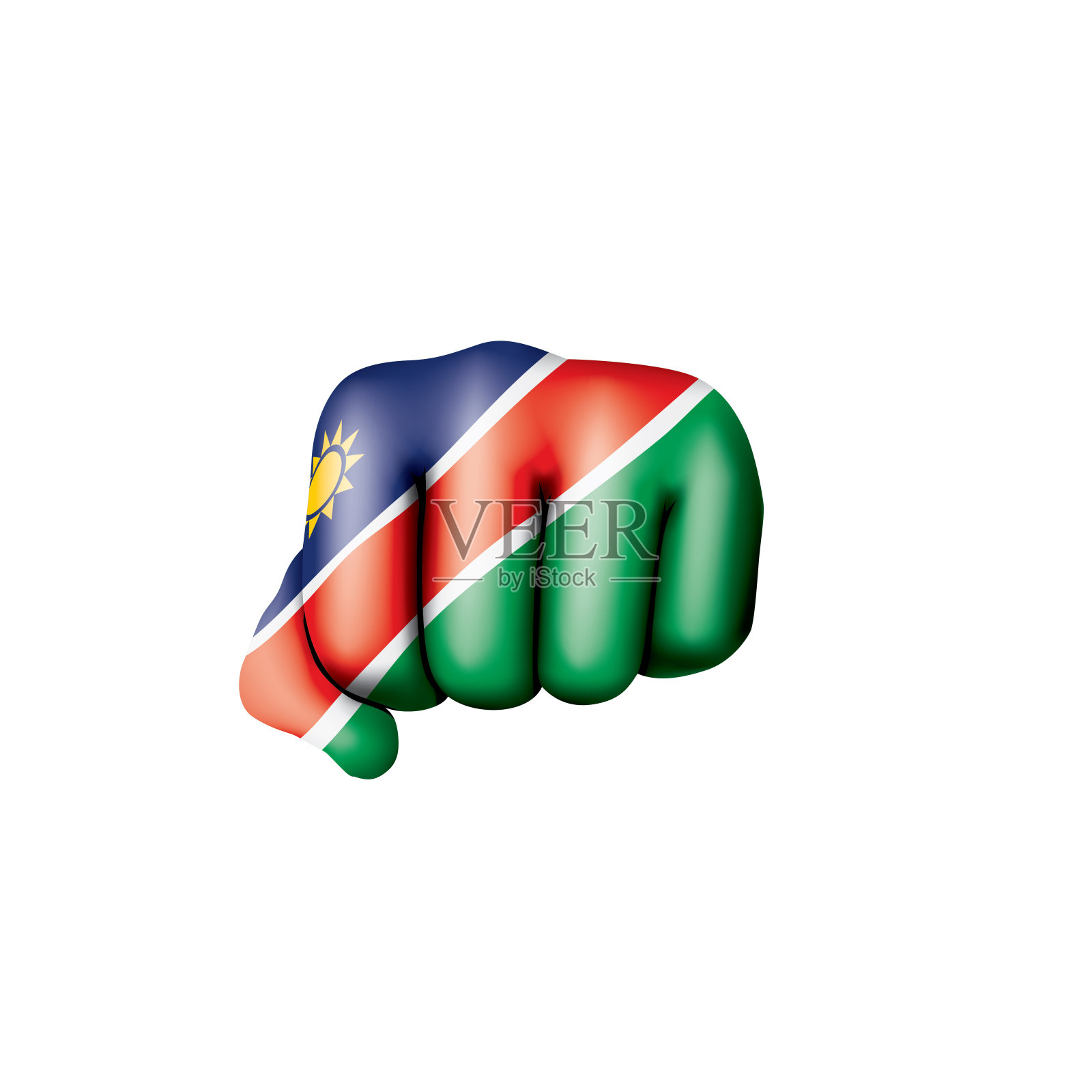 白色背景上的纳米比亚国旗和手。矢量图插画图片素材