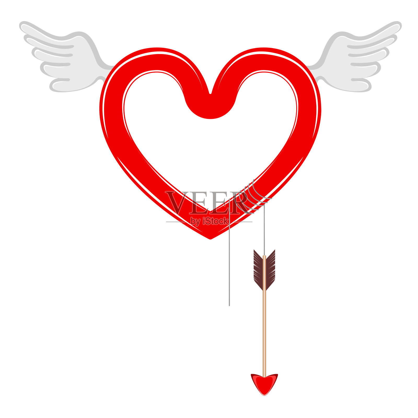 心形，天使翅膀和丘比特之箭插画图片素材
